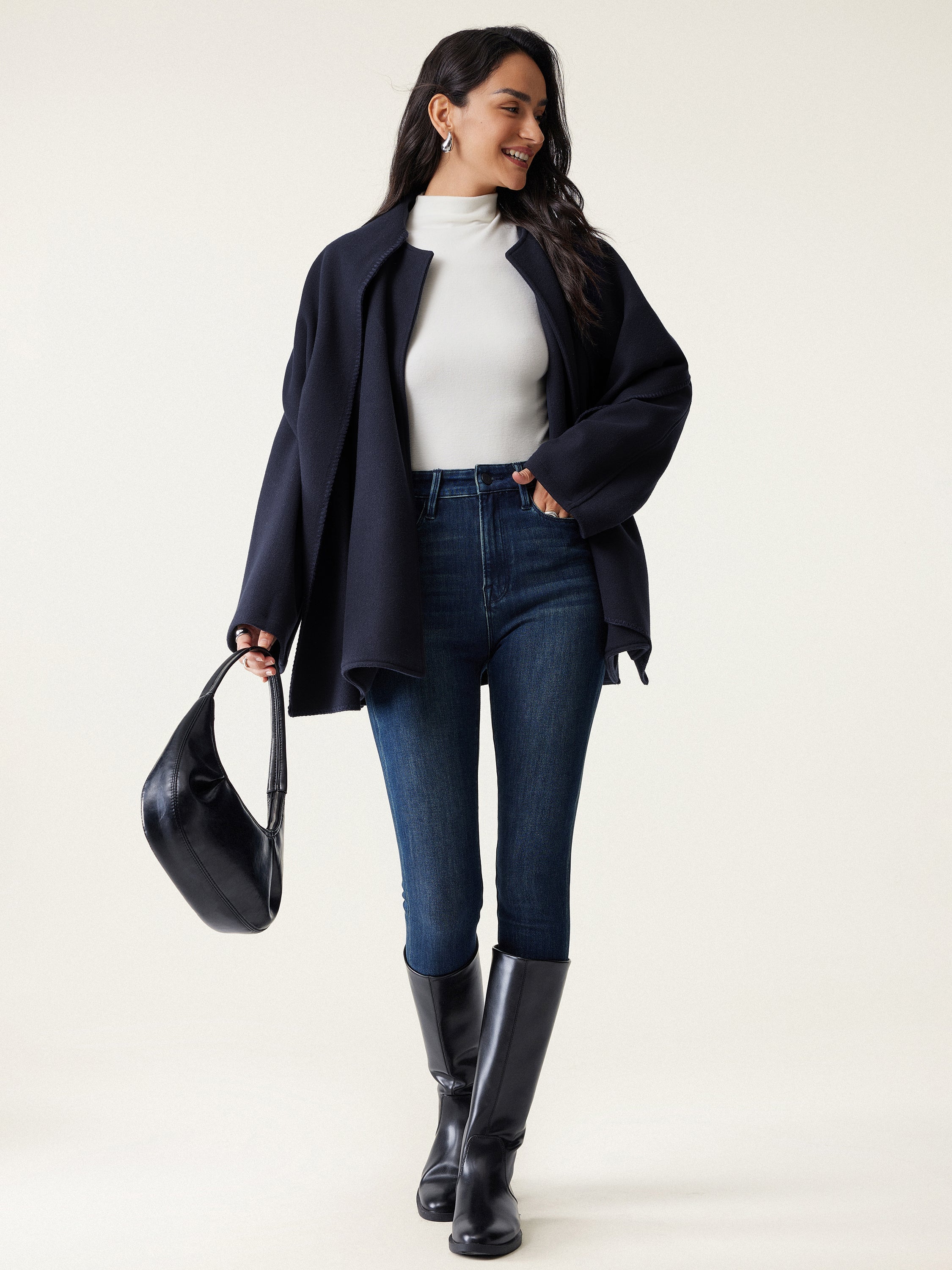 Oversized Scarf Jacket Black Navy – Women > Outerwear > Jackets & Coats | FormaLuxe