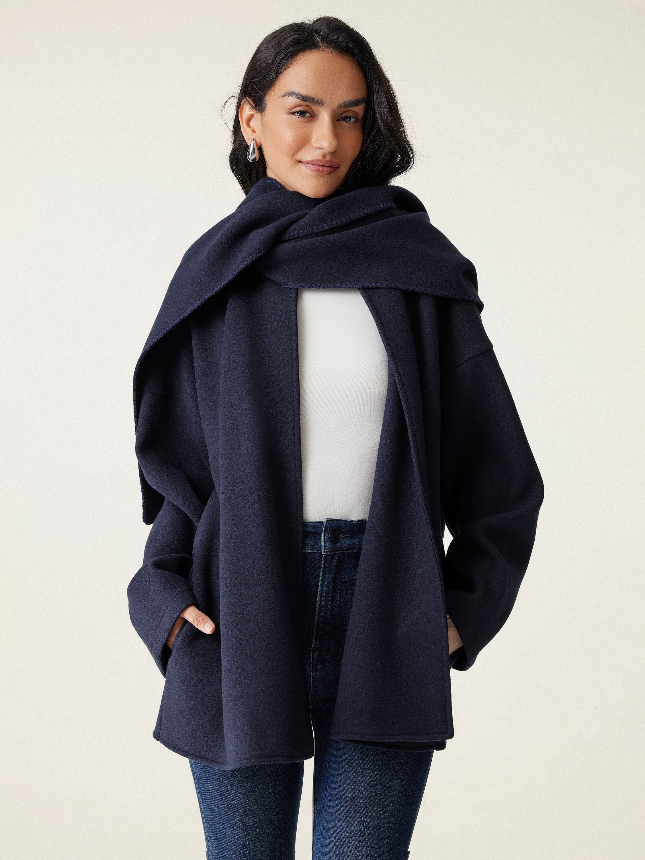 Oversized Scarf Jacket Black Navy – Women > Outerwear > Jackets & Coats | FormaLuxe