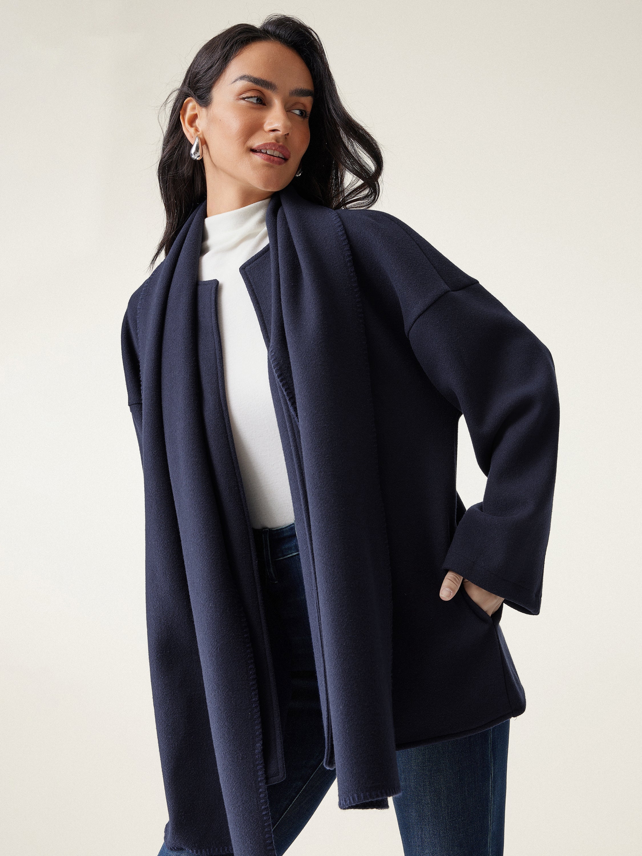 Oversized Scarf Jacket Black Navy – Women > Outerwear > Jackets & Coats | FormaLuxe