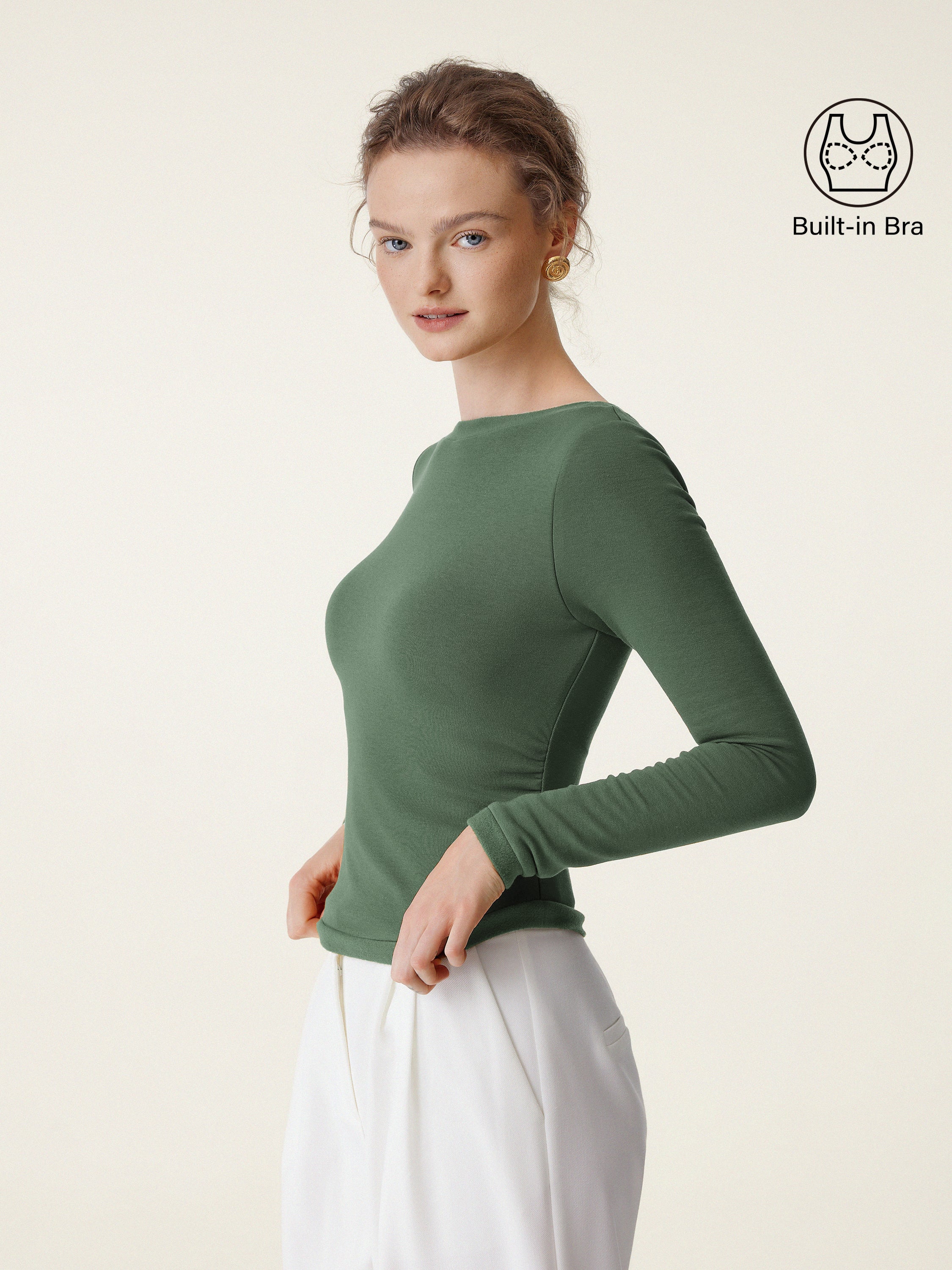 Boatneck Long Sleeve Brami Top Moss – Women > Tops > Bra Tops | FormaLuxe