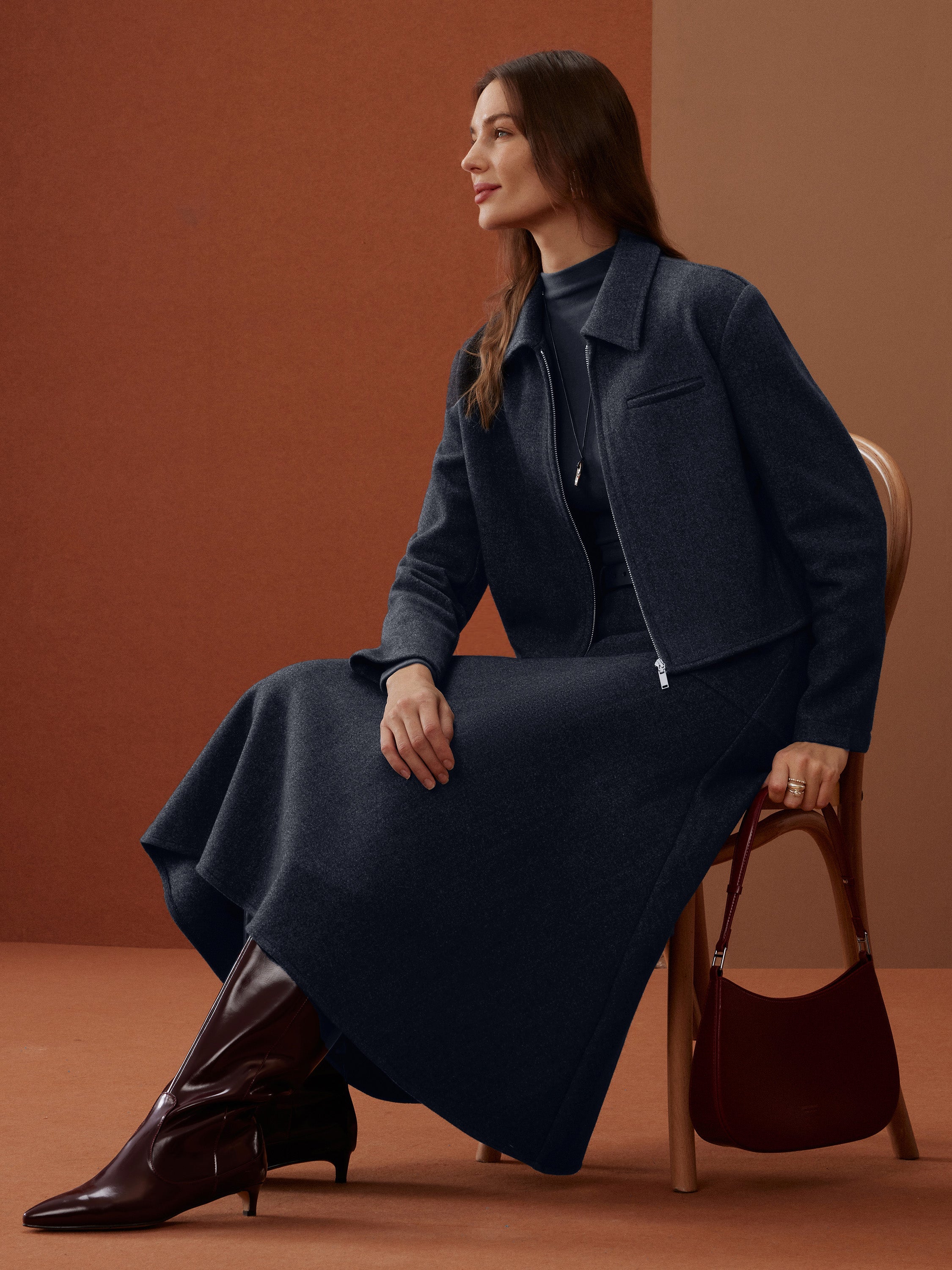 Veste courte à zip intégral façon cachemire Black Navy – Femmes > Vêtements d'extérieur > Vestes & Manteaux | FormaLuxe