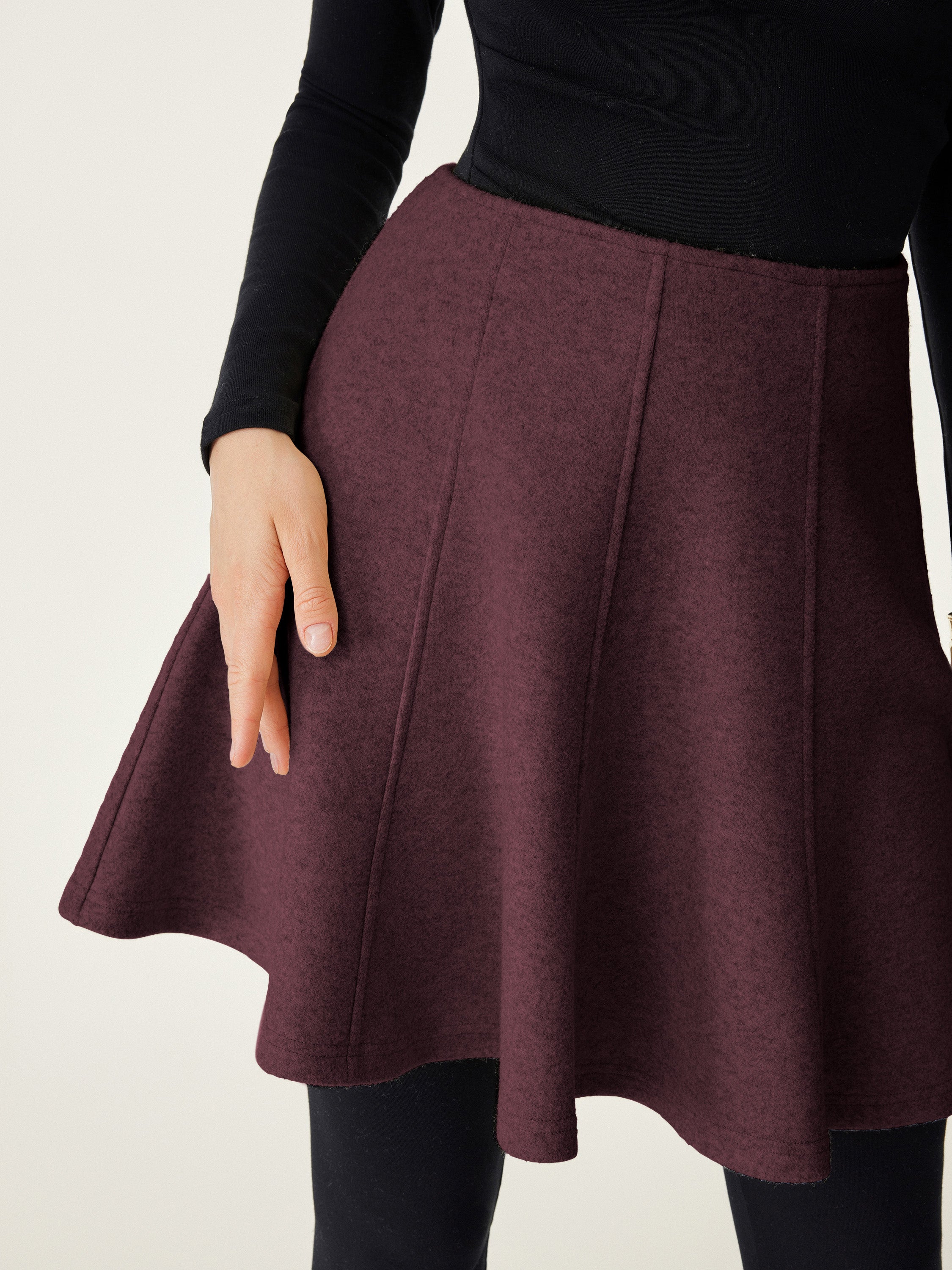 High Waisted Flare Hem Mini Skirt Heather Oatmeal – Women > Bottoms > Skirts | FormaLuxe