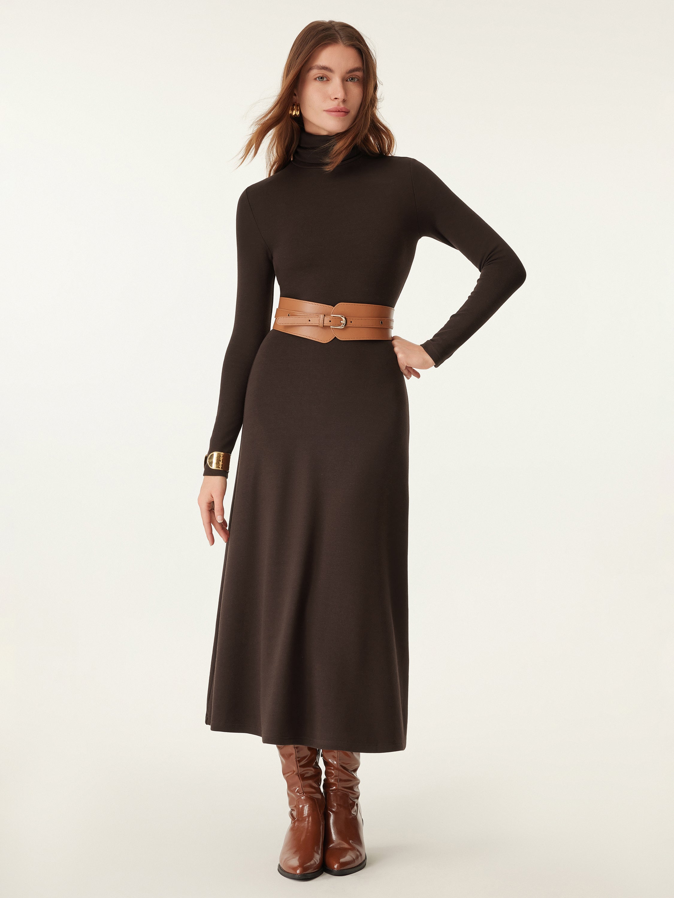 MaxWarm Turtleneck Midi Dress Ruby Berry – Women > Dresses > Midi Dresses | FormaLuxe