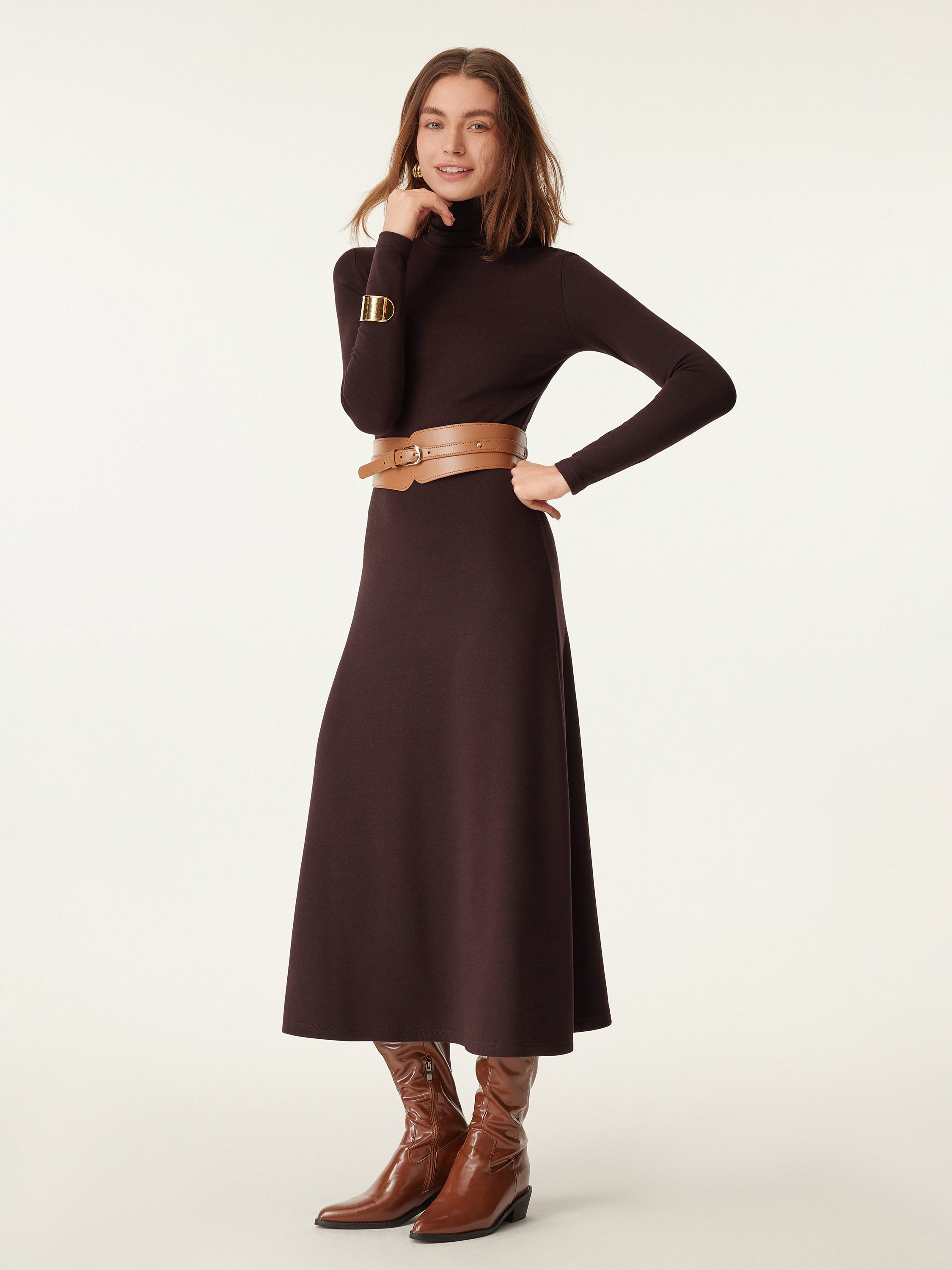 MaxWarm Turtleneck Midi Dress Ruby Berry – Women > Dresses > Midi Dresses | FormaLuxe