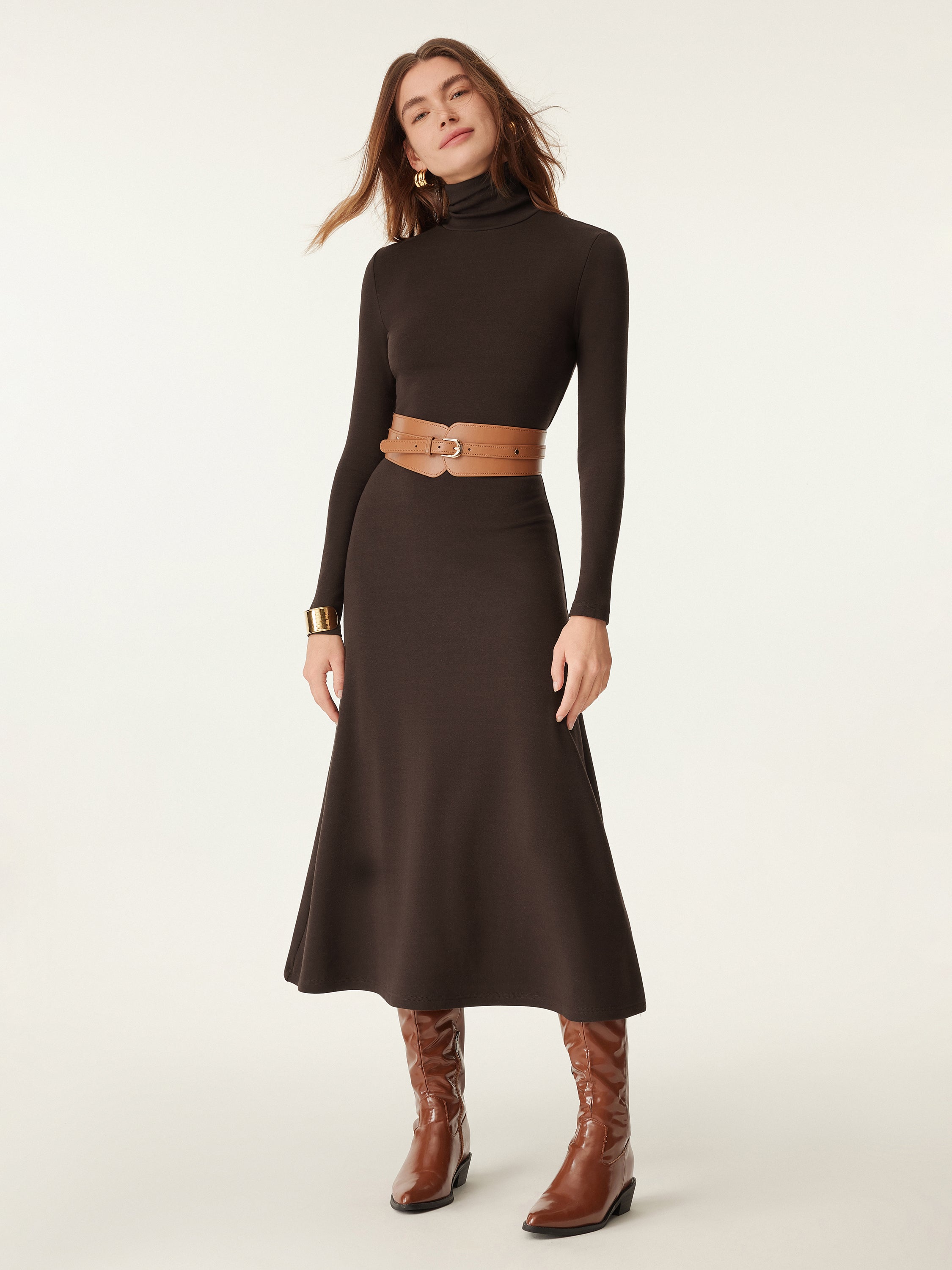 MaxWarm Turtleneck Midi Dress Ruby Berry – Women > Dresses > Midi Dresses | FormaLuxe