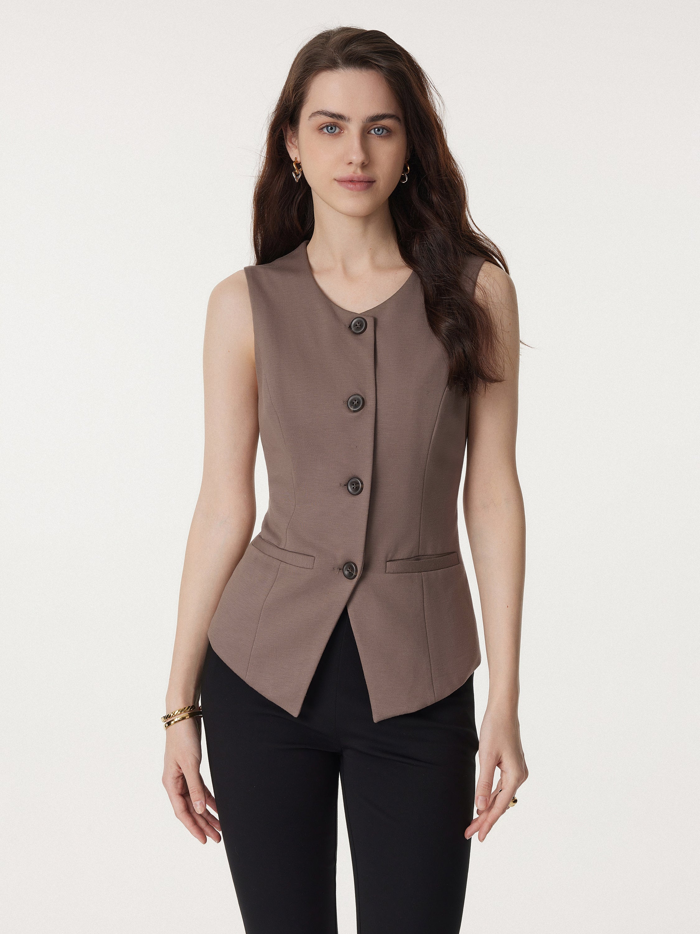 Office Staple Waistcoat with Pockets Fawn – Women > Tops > Shirts&Tops | FormaLuxe