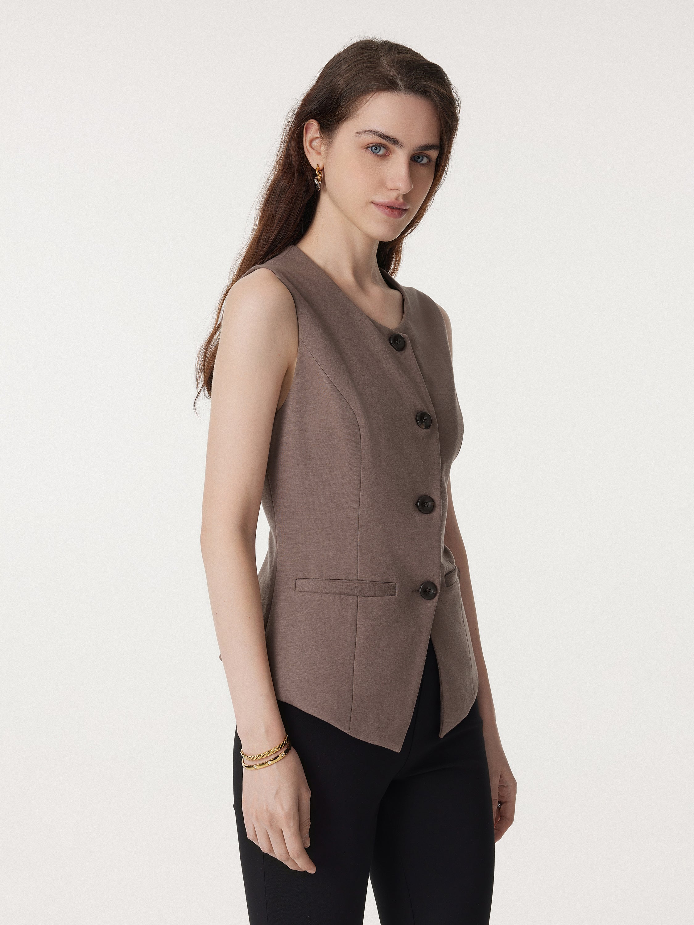 Office Staple Waistcoat with Pockets Fawn – Women > Tops > Shirts&Tops | FormaLuxe