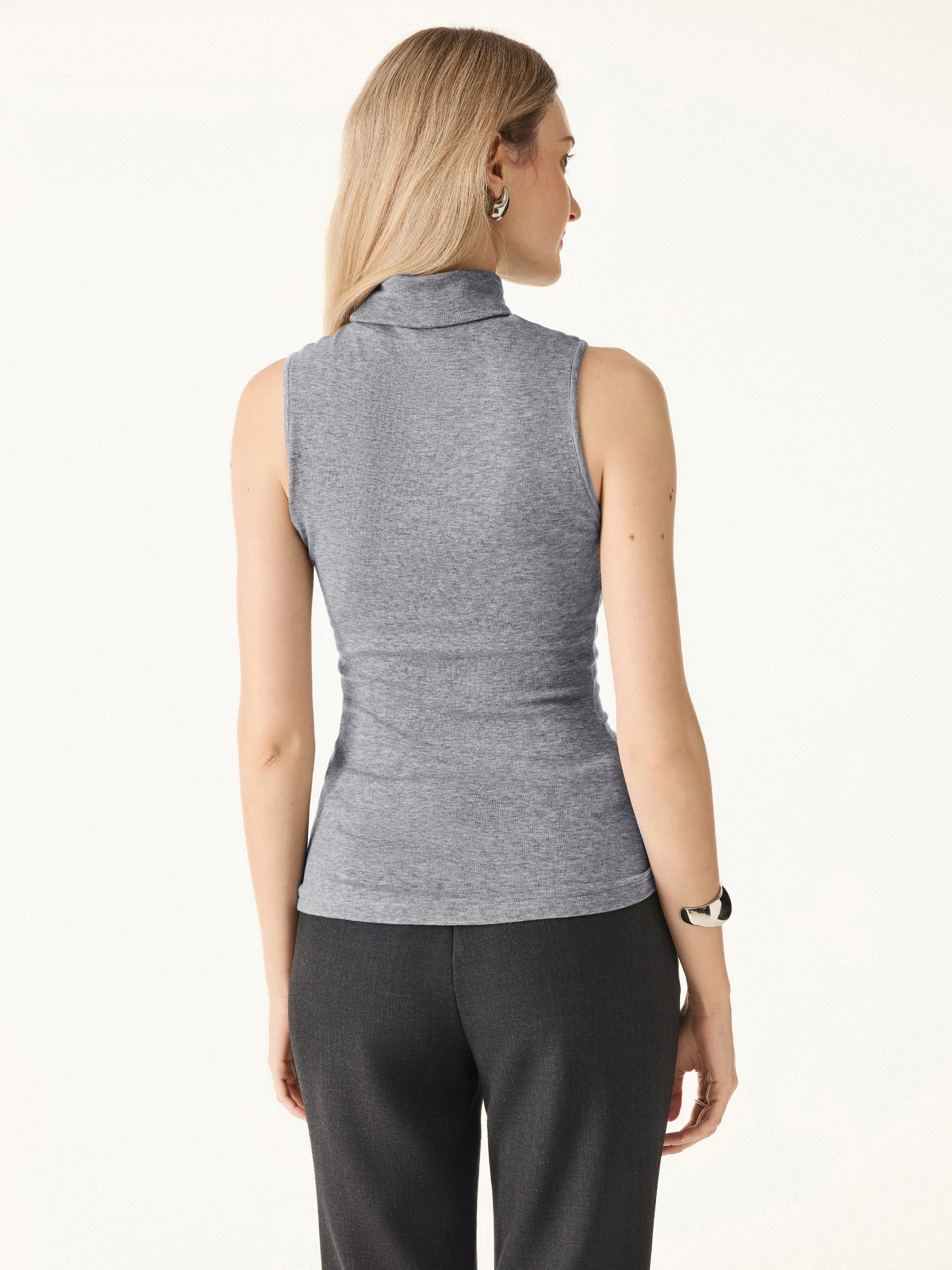 Lyocell Cashmere Sleeveless Turtleneck Brami Heather Grey – Women > Tops > Bra Tops | FormaLuxe