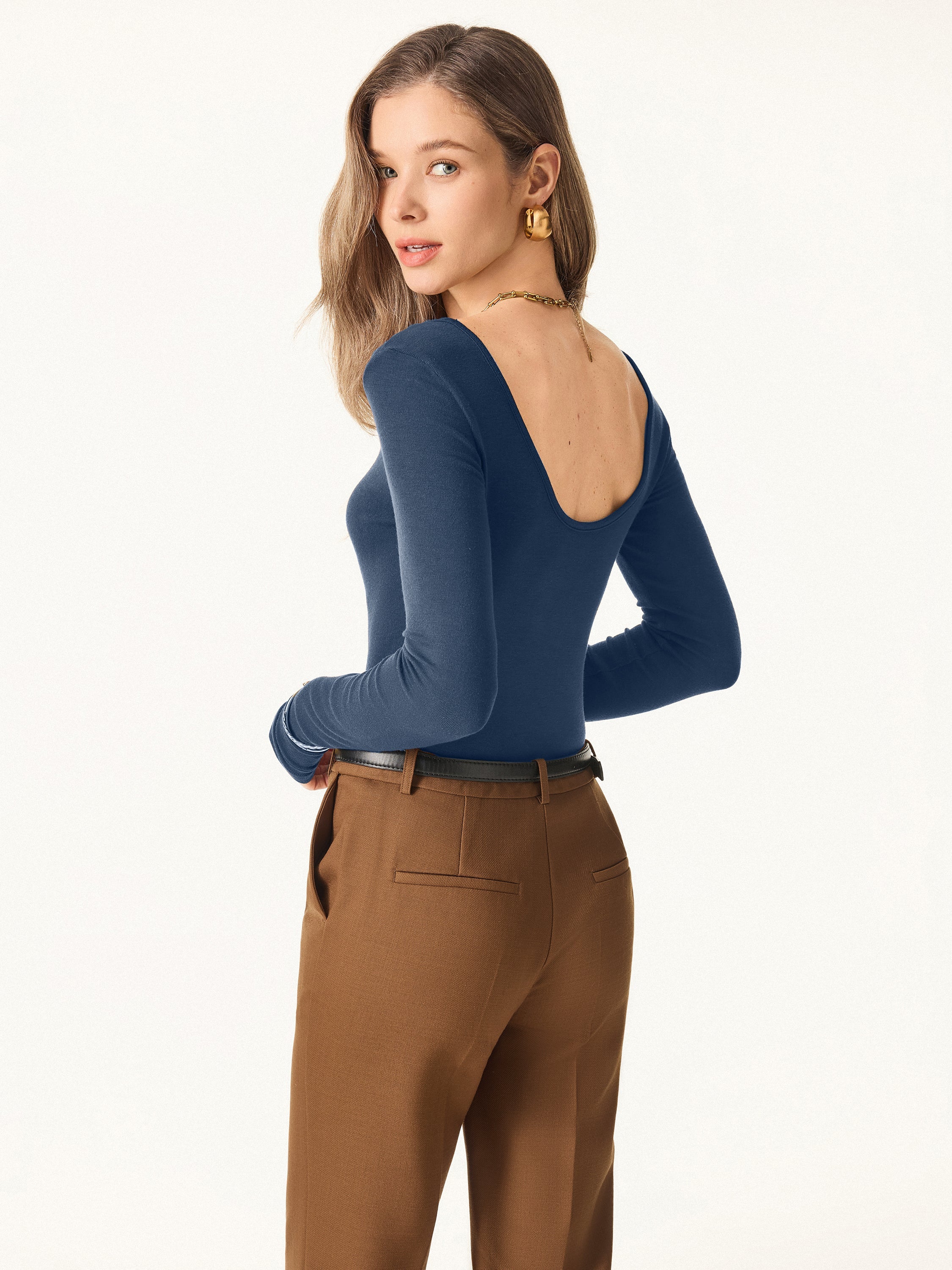 Essential Lyocell Cashmere Multi-Wear Long Sleeve Top with Thumbholes Black – Women > Tops > Shirts&Tops | FormaLuxe