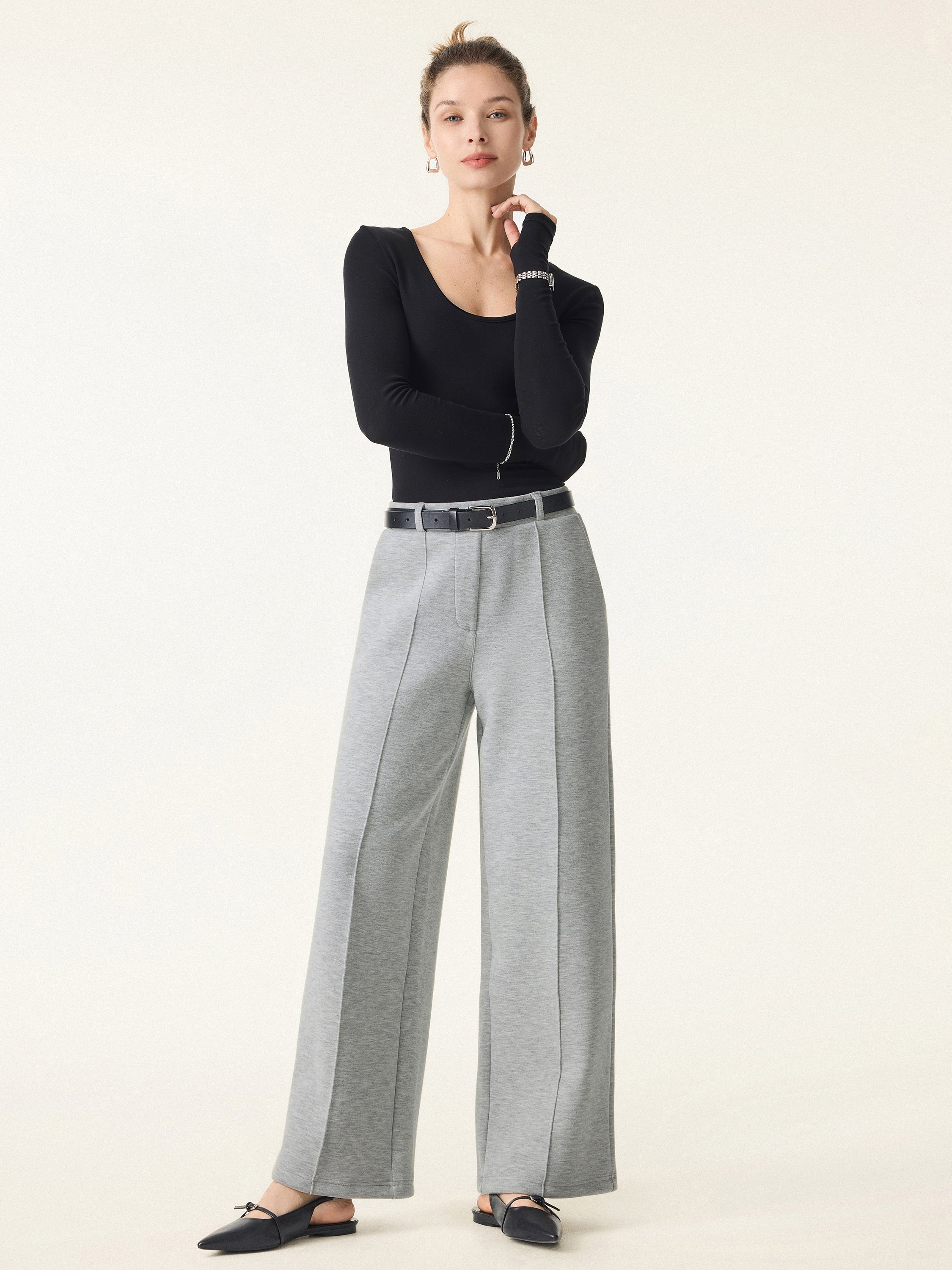 High Waisted Straight Leg Pull On Pant Heather Morganite – Women > Bottoms > Pants | FormaLuxe
