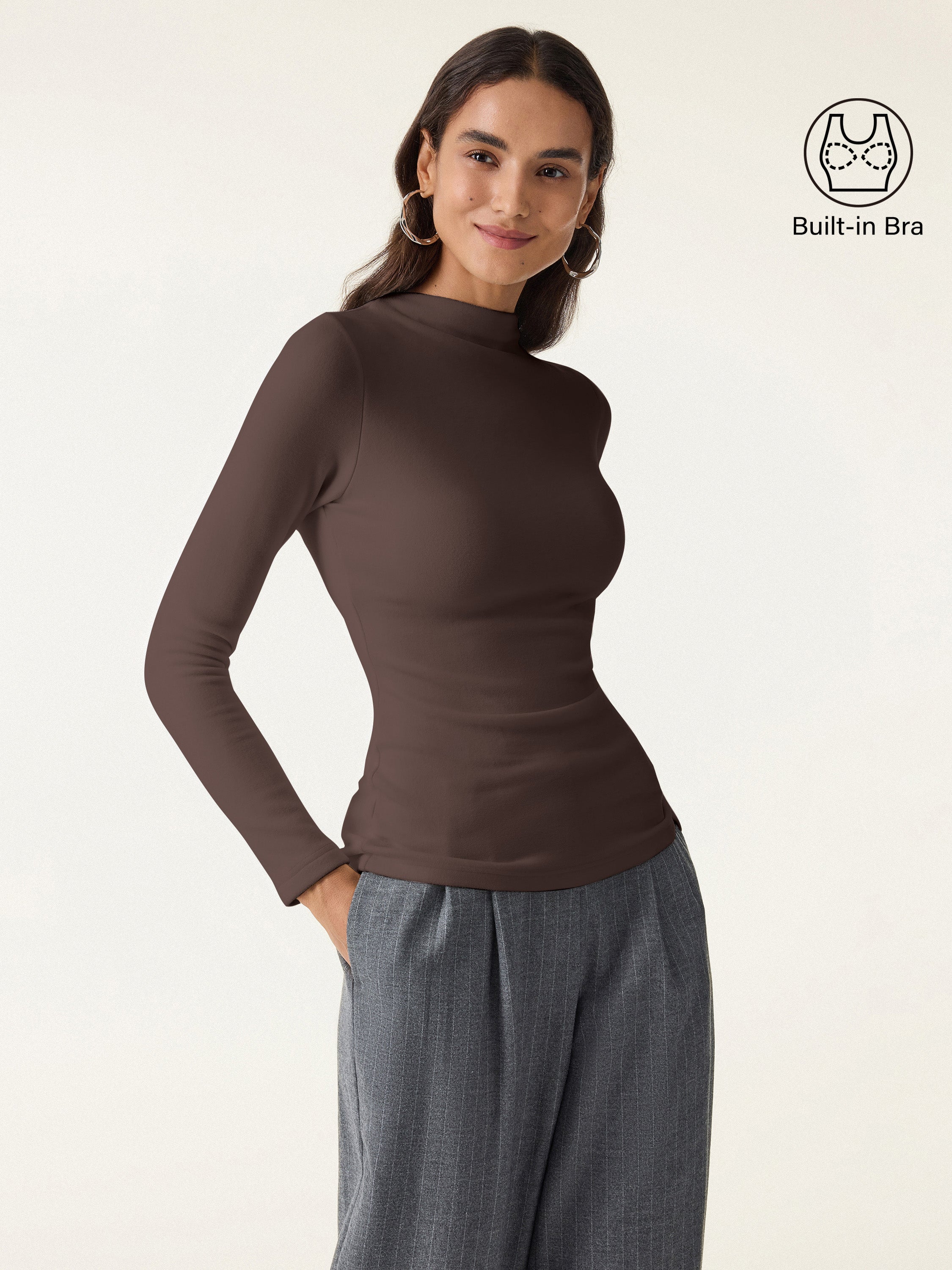 MaxWarm Brushed Mockneck Long Sleeve Brami White – Women > Tops > Bra Tops | FormaLuxe