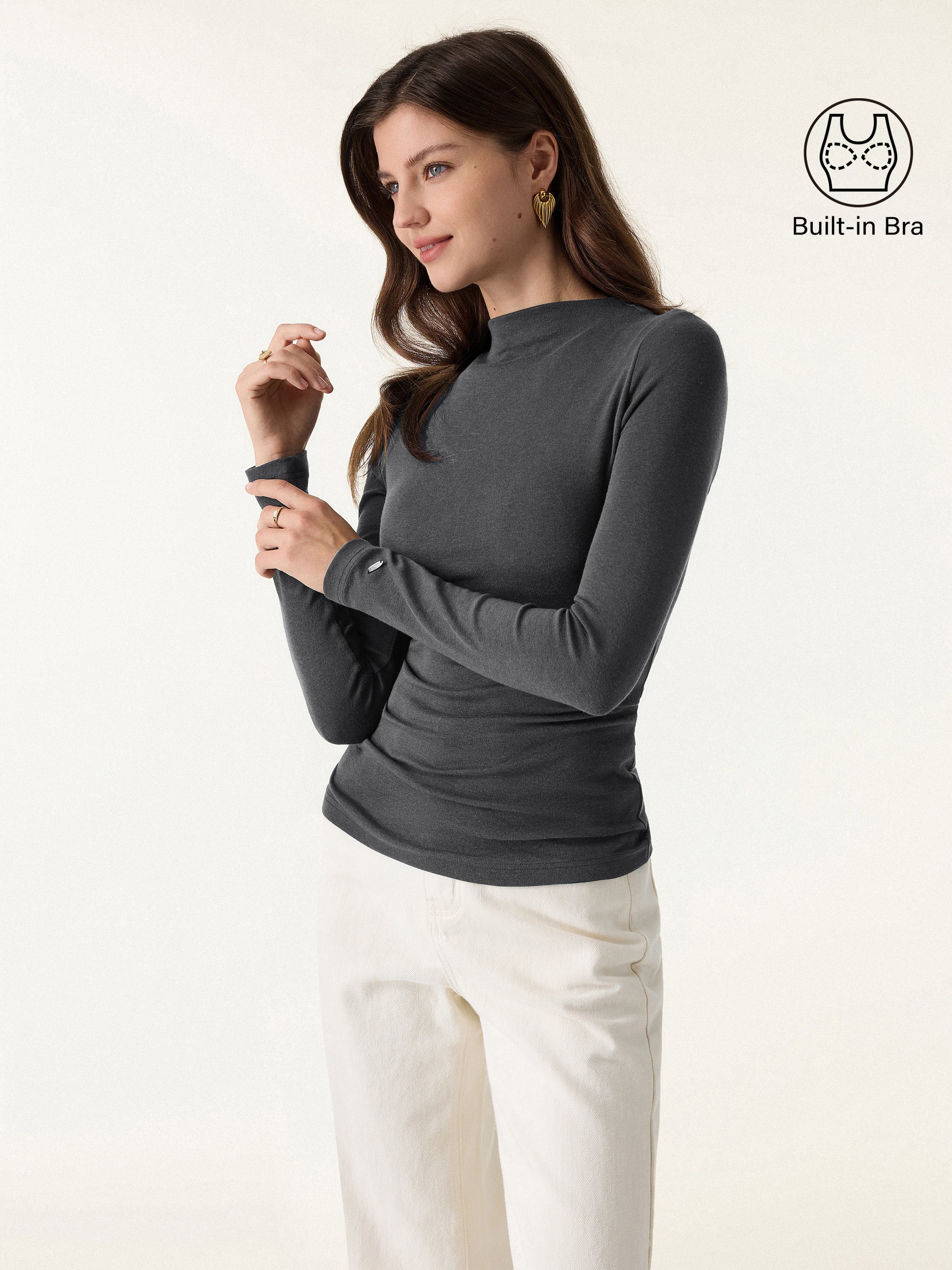 LiteWarm Mockneck Long Sleeve Brami Forest Night – Women > Tops > Bra Tops | FormaLuxe