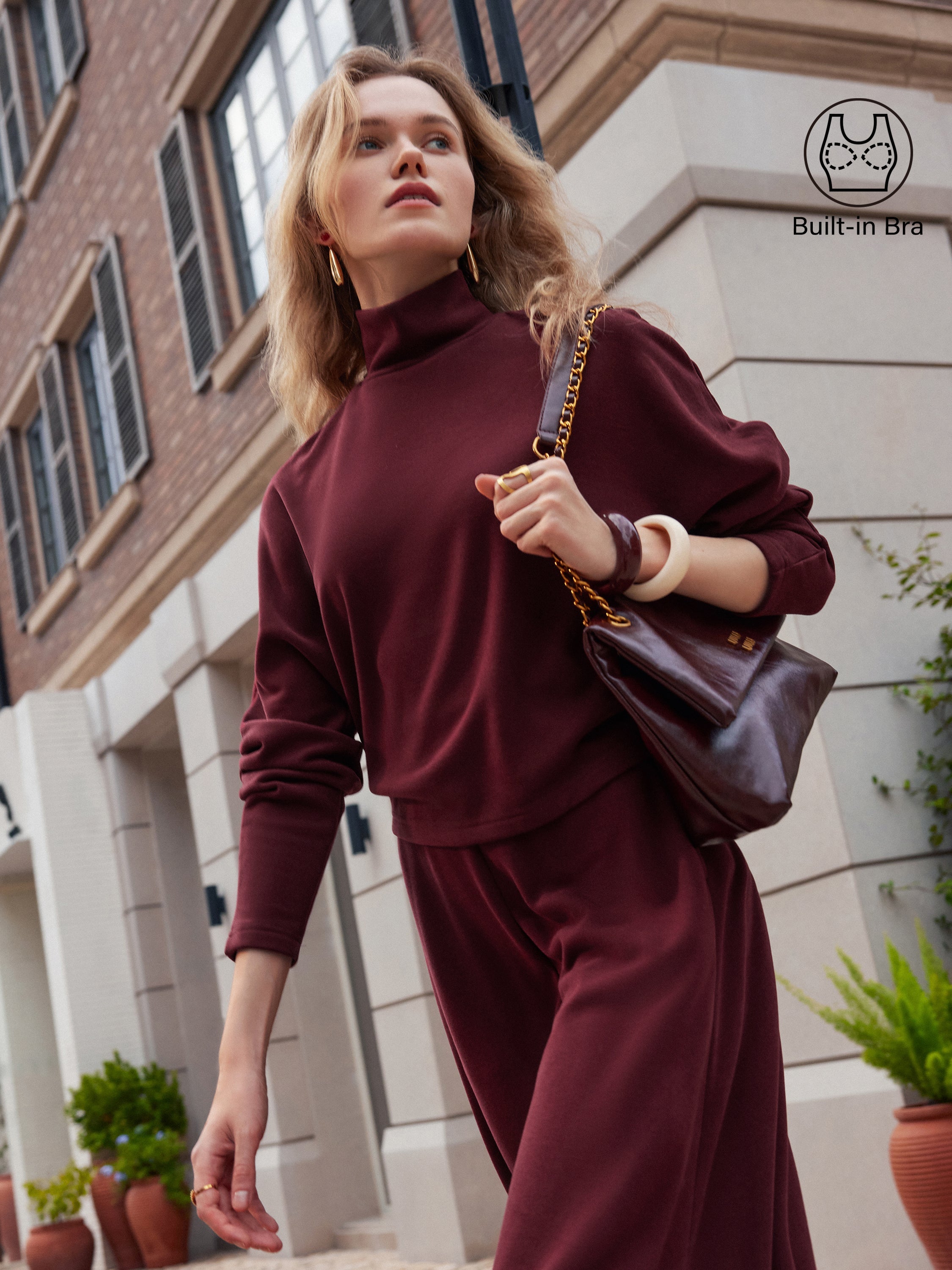 Cozy Warm Turtleneck Batwing Sleeve Brami Ruby Red – Women > Tops > Bra Tops | FormaLuxe