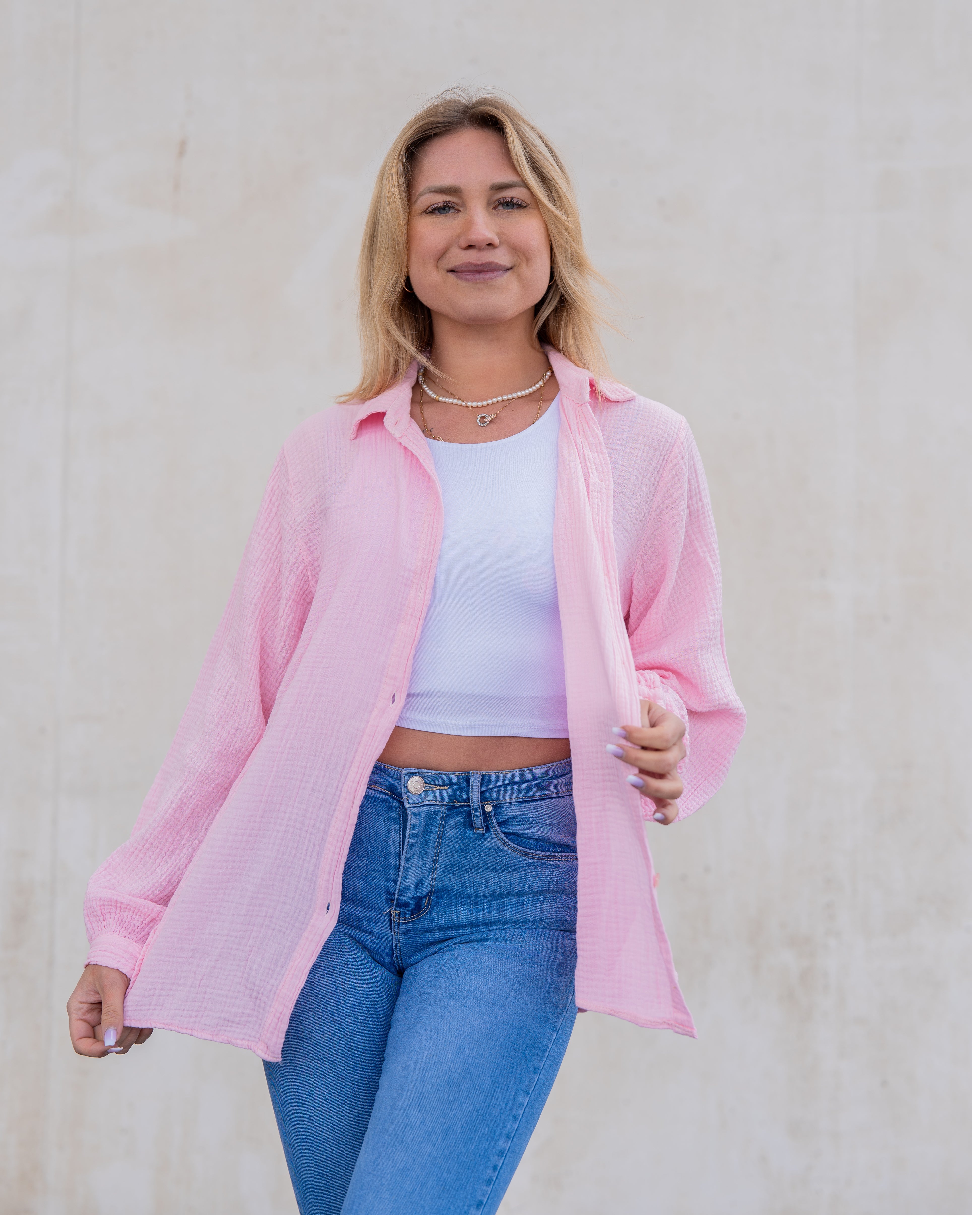 Musselin Bluse | Stella Weiß Rot – Oberteil | FormaLuxe