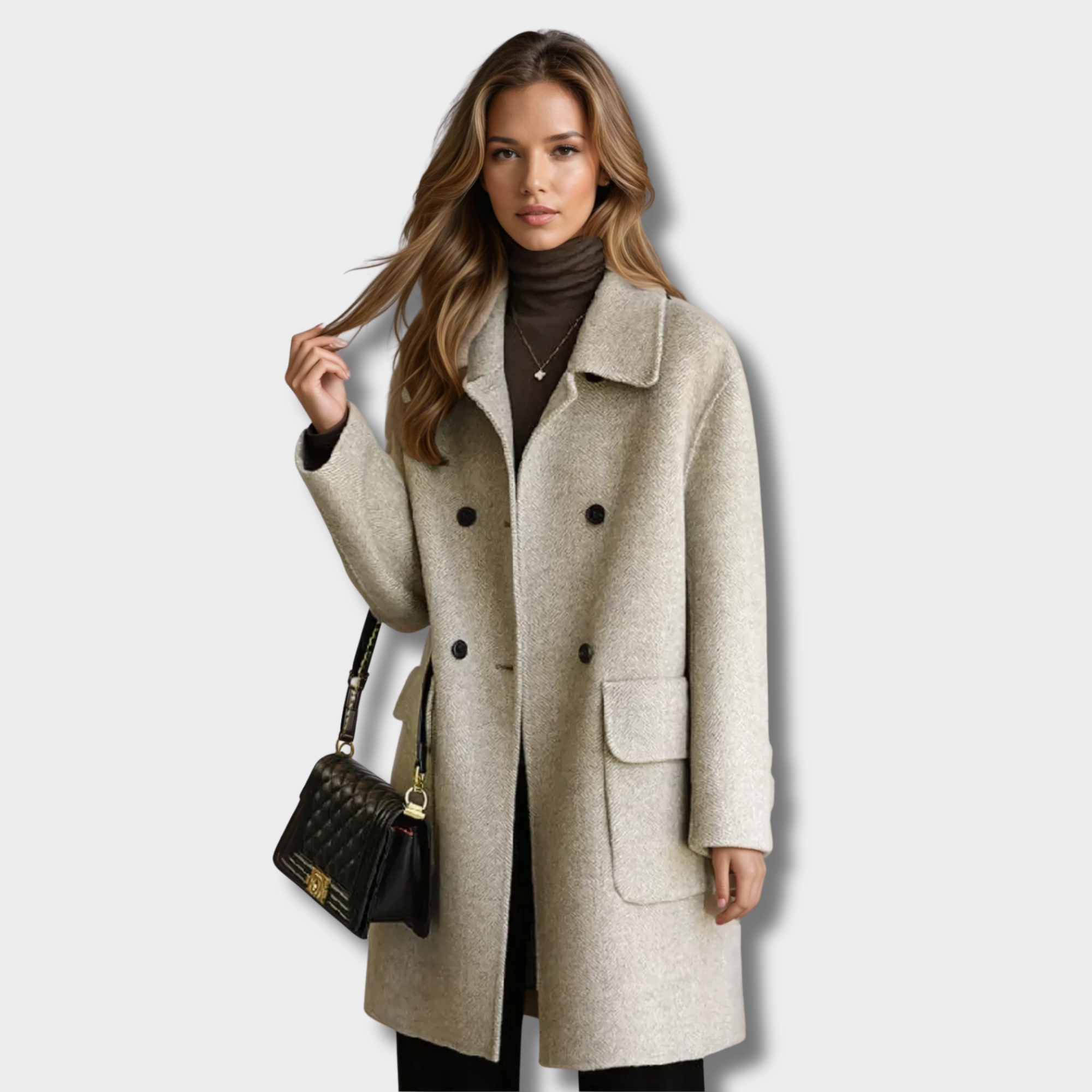Megan | Eleganter langer Mantel Beige | FormaLuxe