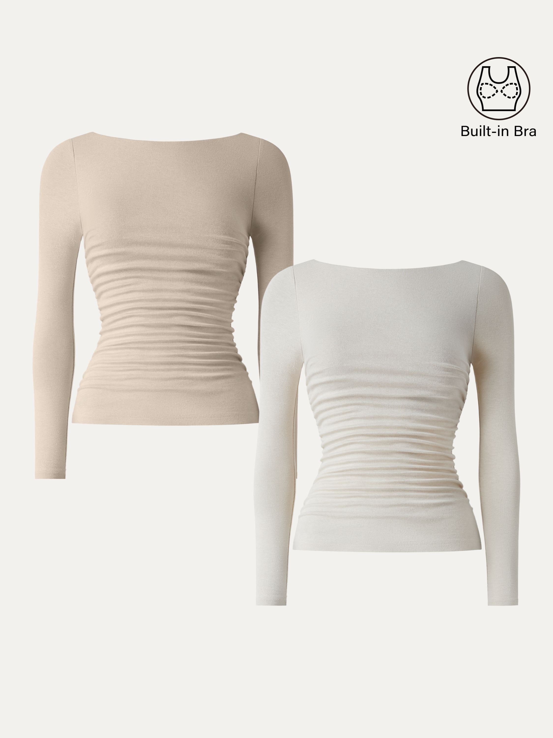 Light Warm Boatneck Ruched Brami Top Cloud White – Women > Tops > Bra Tops | FormaLuxe