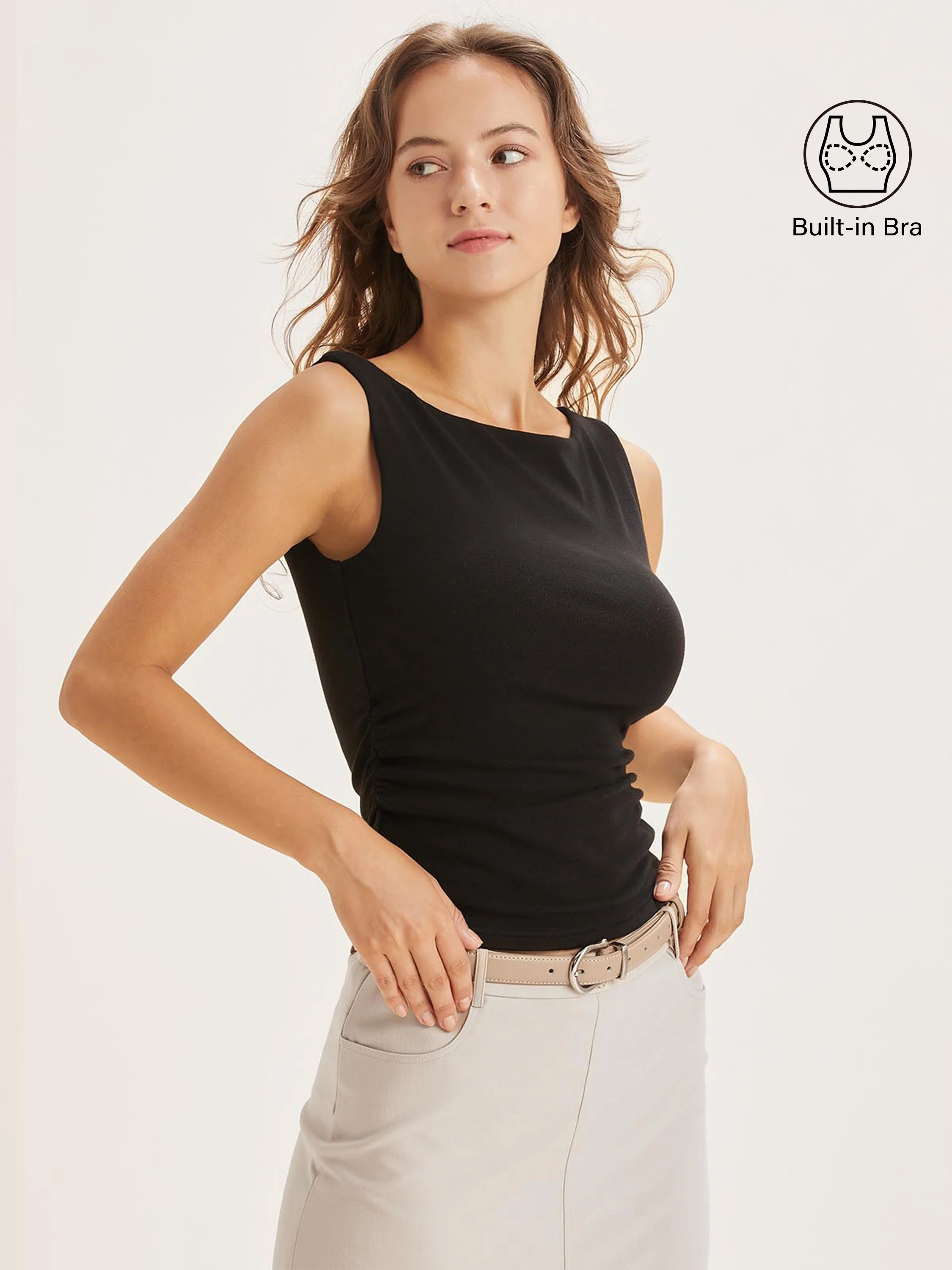 Boat Neck Brami Tank Top Black – Women > Tops > Bra Tops | FormaLuxe