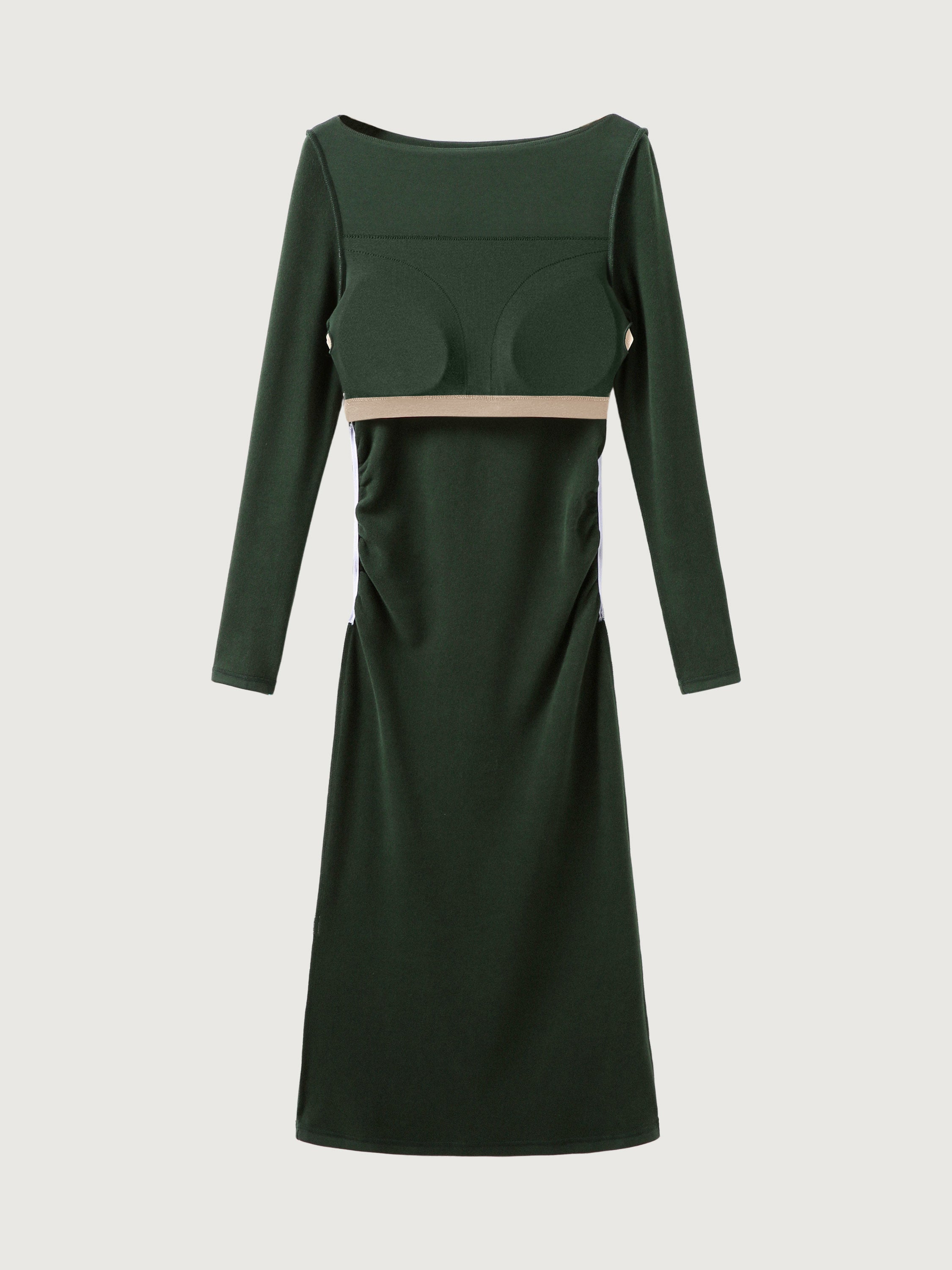 Robe midi Brami à col bateau et côtés froncés Eco-Mousse®3.0 Green Forest – Femmes > Robes > Robes midi | FormaLuxe