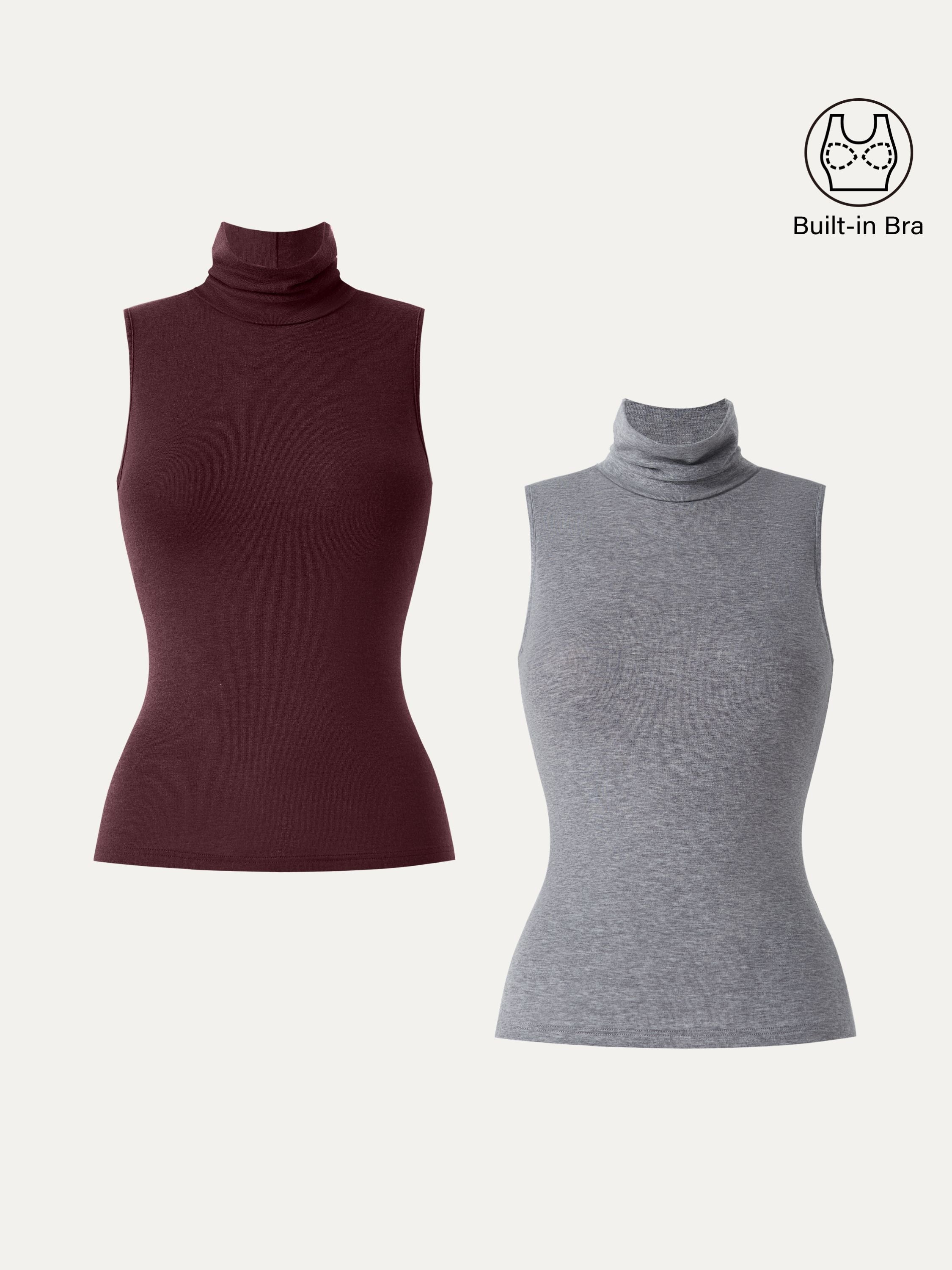 Lyocell Cashmere Sleeveless Turtleneck Brami Heather Grey – Women > Tops > Bra Tops | FormaLuxe