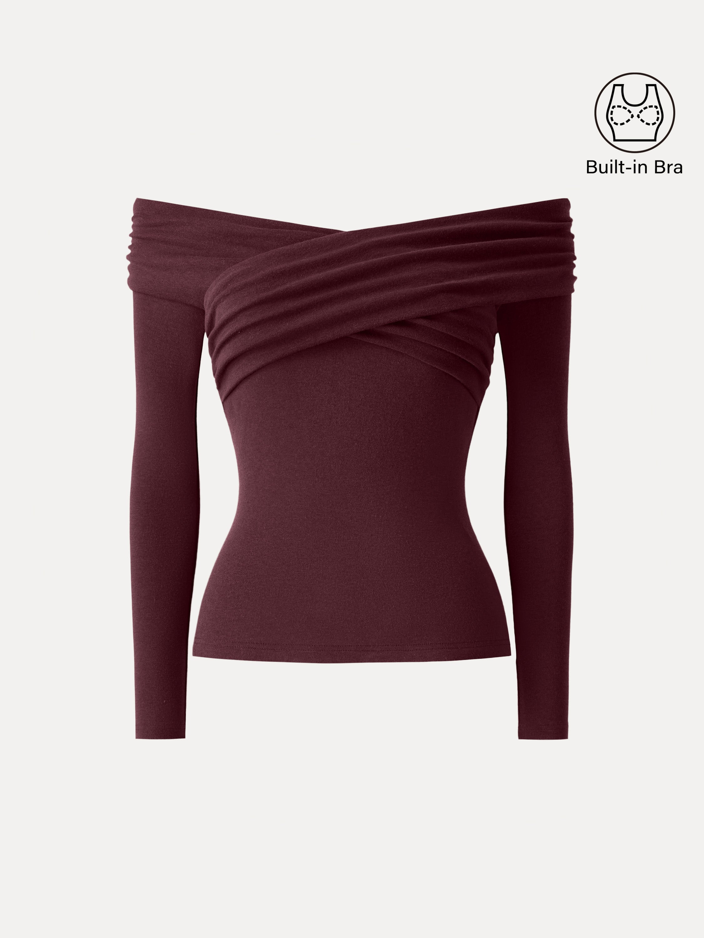 Light Warm Criss Cross Off-Shoulder Brami Top Plum Berry – Women > Tops > Bra Tops | FormaLuxe