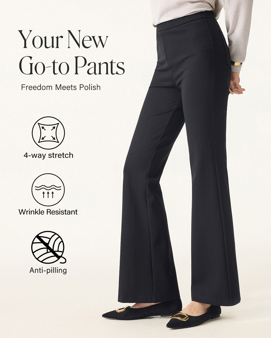 Slimming Ponte High Rise Pull-on Flared Pants Black – Women > Bottoms > Pants | FormaLuxe
