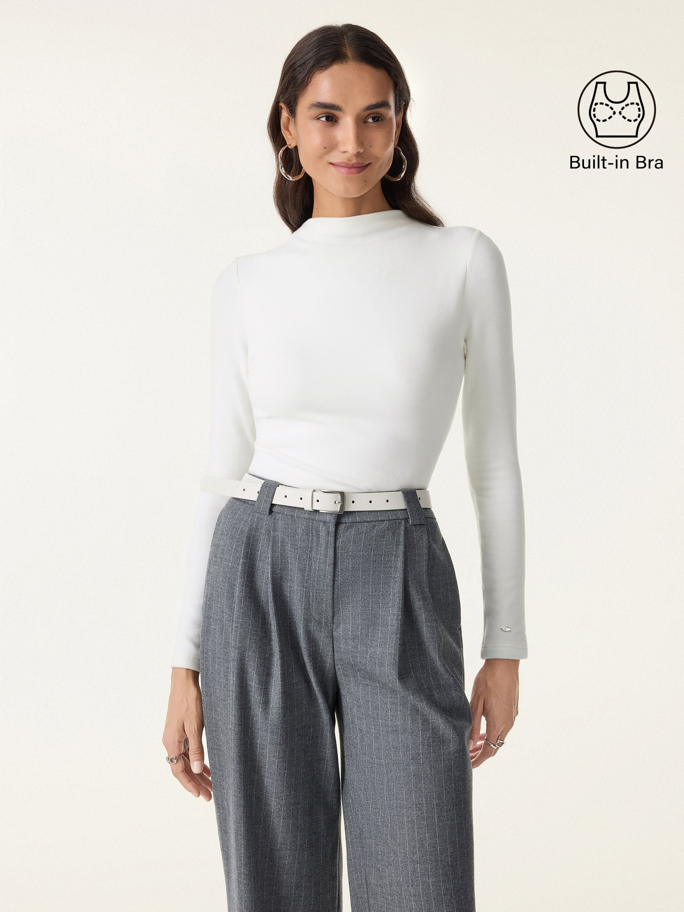 MaxWarm Brushed Mockneck Long Sleeve Brami White – Women > Tops > Bra Tops | FormaLuxe