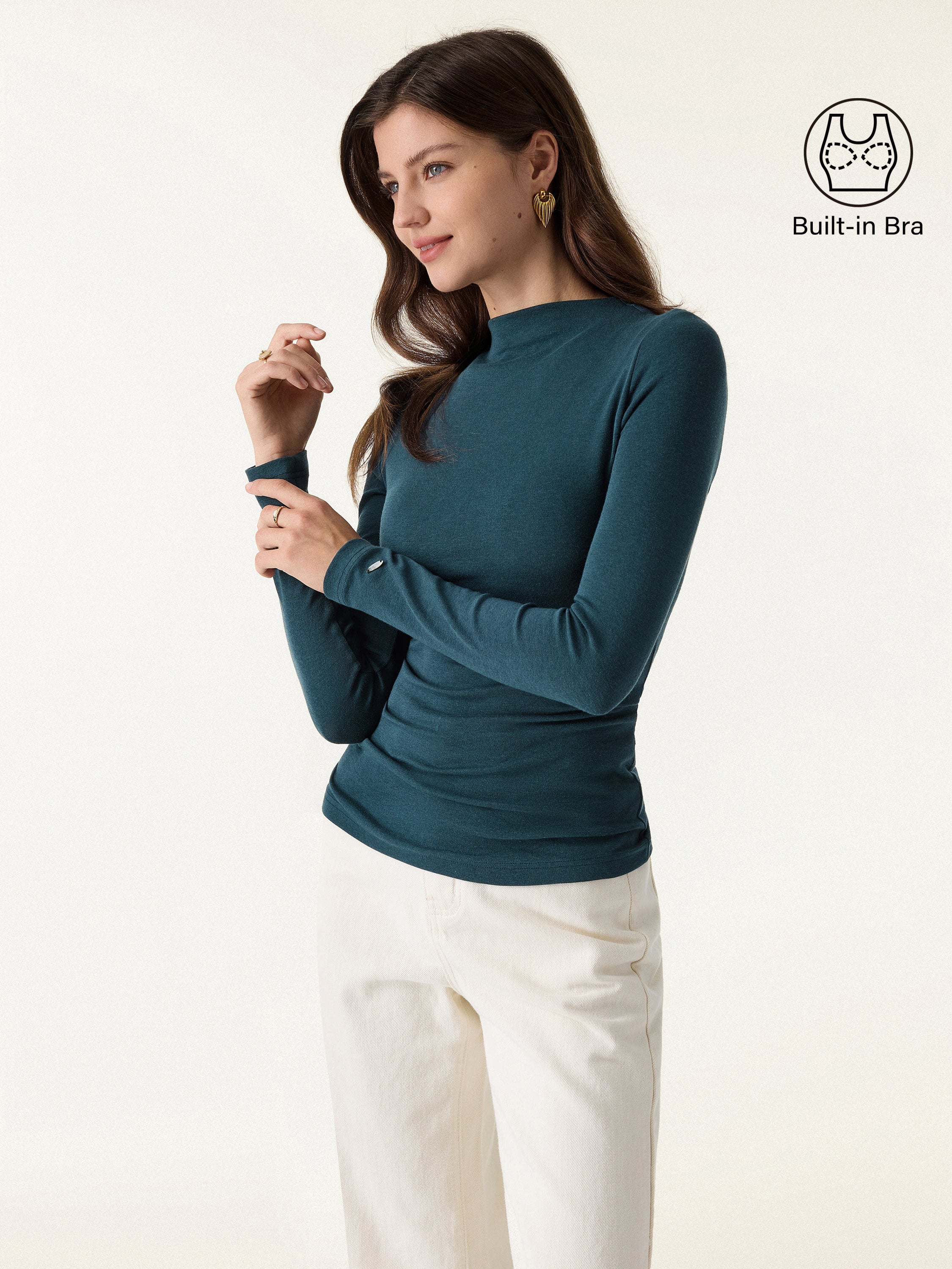LiteWarm Mockneck Long Sleeve Brami Forest Night – Women > Tops > Bra Tops | FormaLuxe