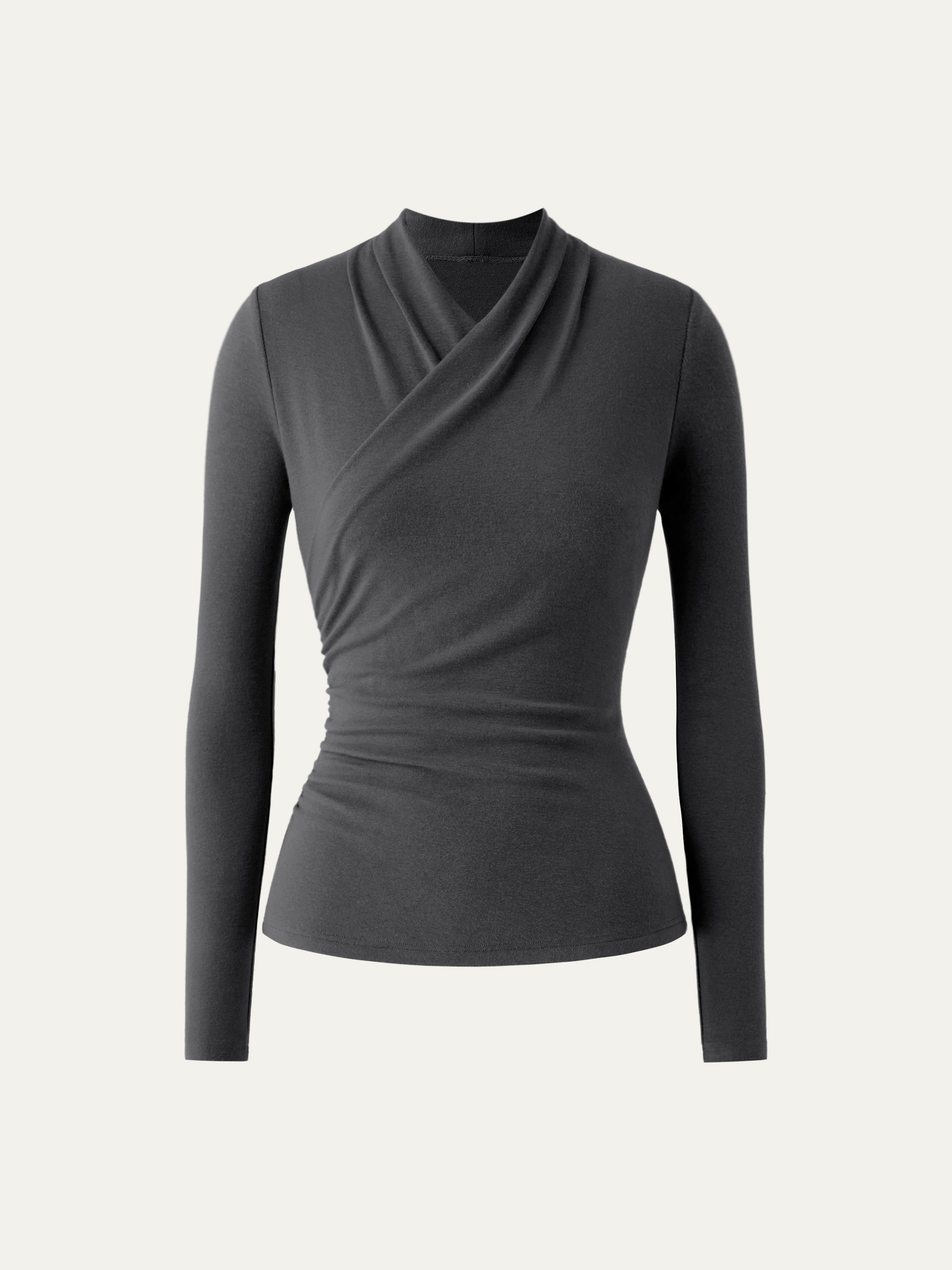 Surplice Long Sleeve Top Cinnamon Buff – Women > Tops > Shirts&Tops | FormaLuxe