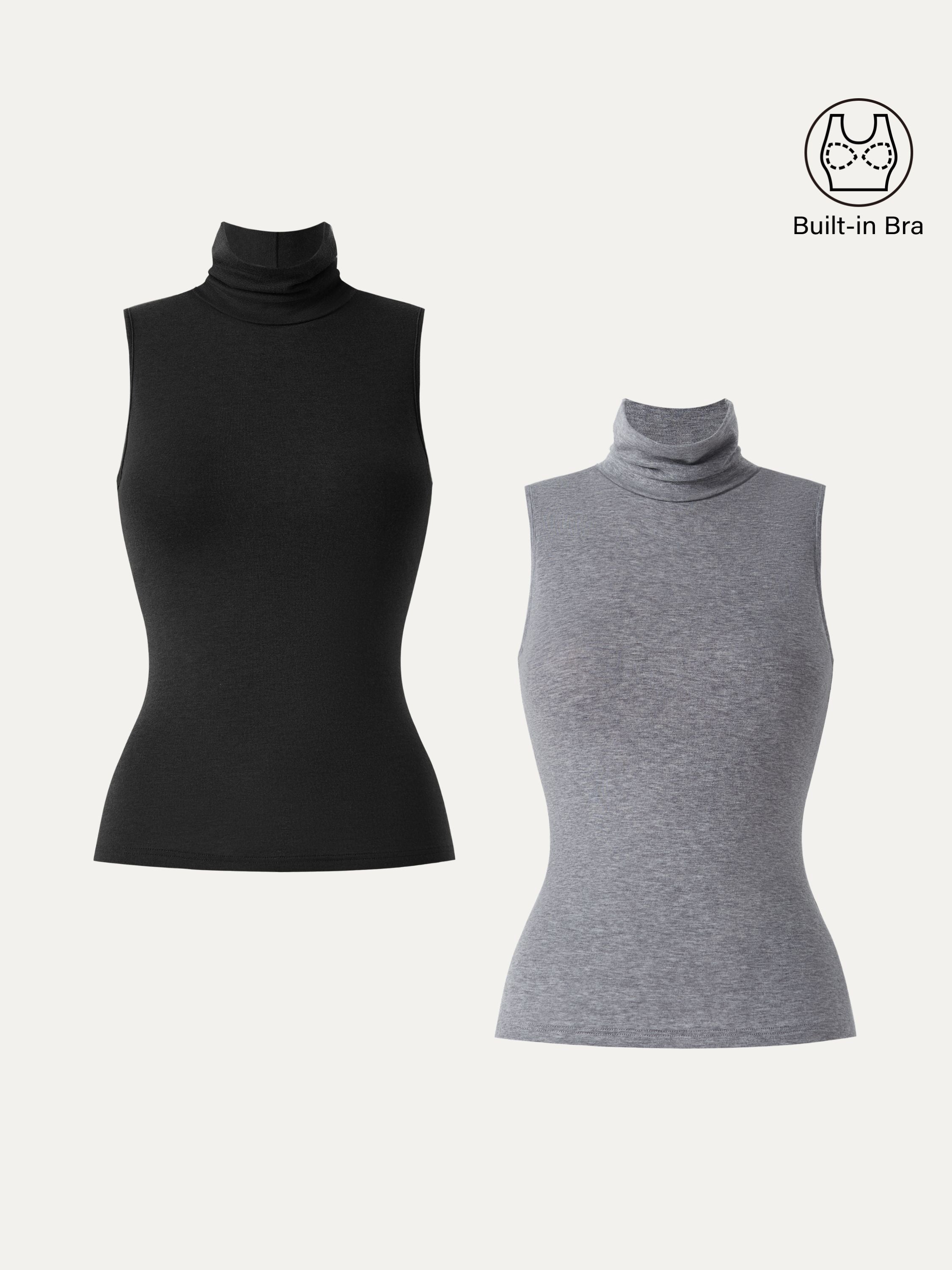 Lyocell Cashmere Sleeveless Turtleneck Brami Heather Grey – Women > Tops > Bra Tops | FormaLuxe