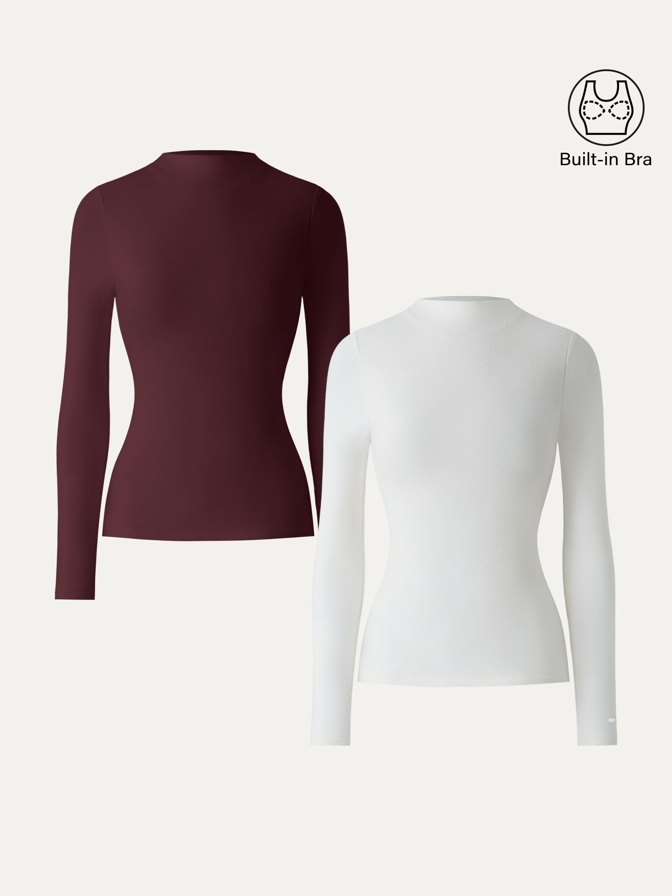 MaxWarm Brushed Mockneck Long Sleeve Brami White – Women > Tops > Bra Tops | FormaLuxe