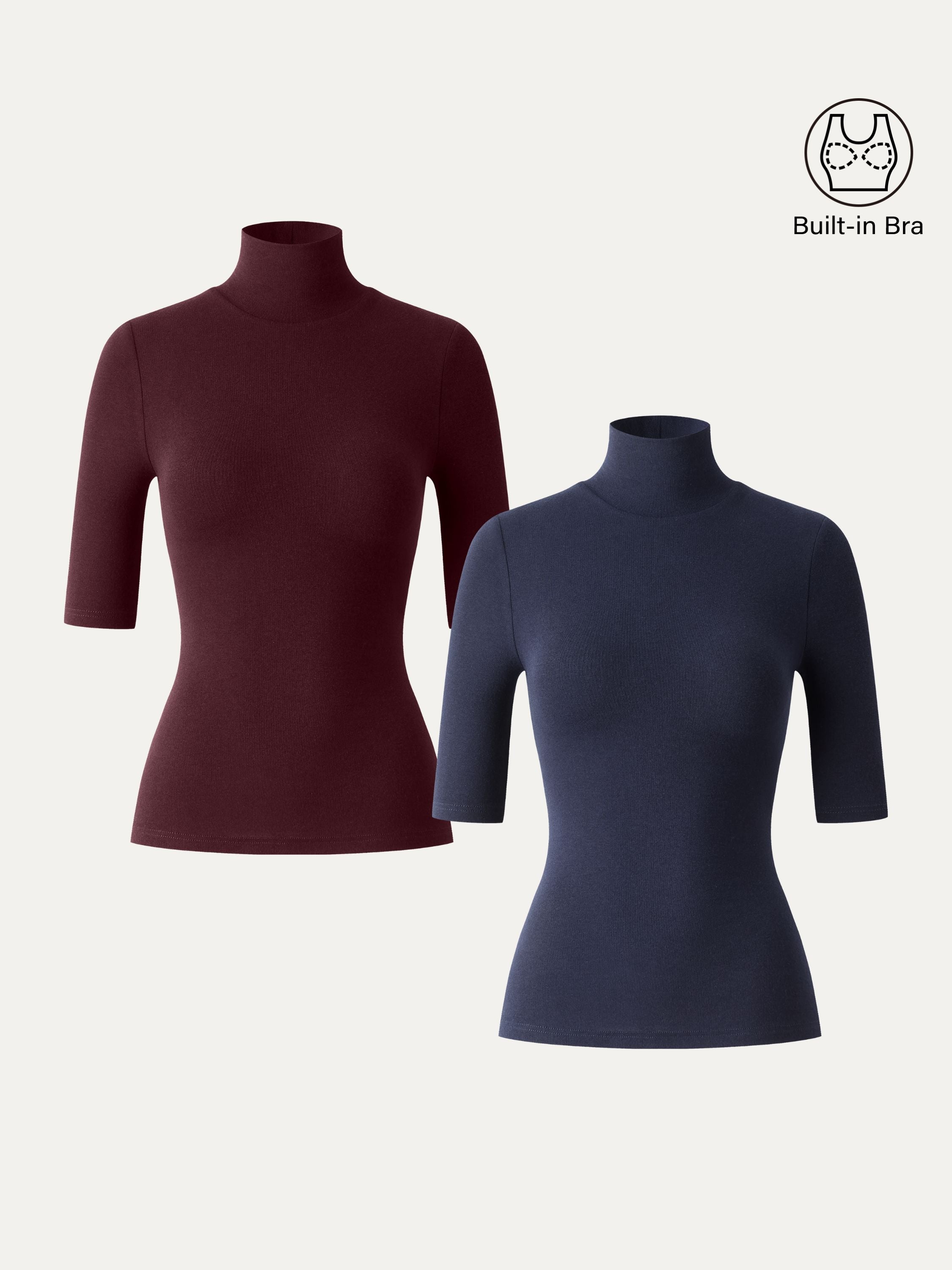 Essential Turtleneck Elbow Length Sleeve Brami Midnight Navy – Women > Tops > Bra Tops | FormaLuxe