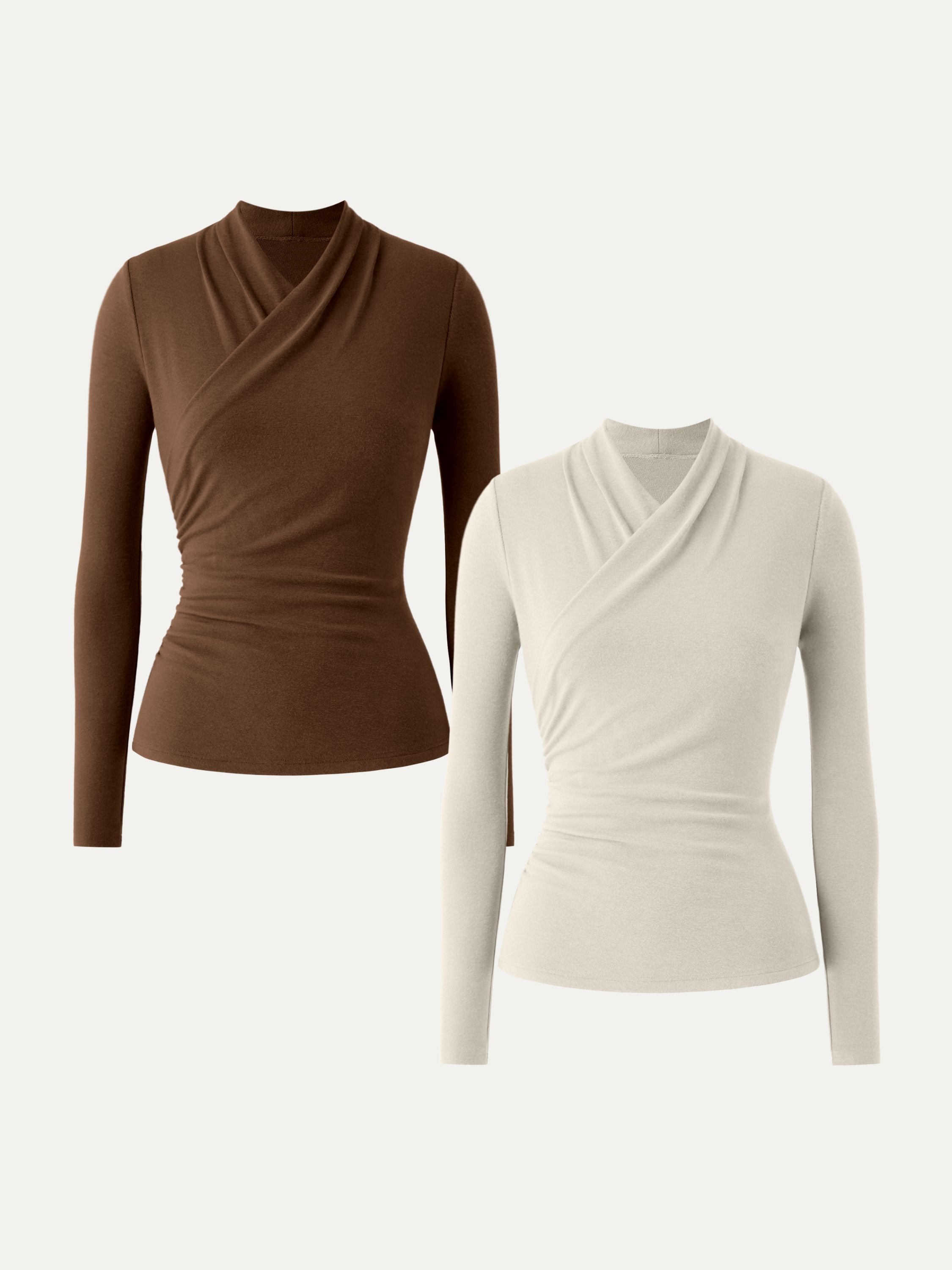 Surplice Long Sleeve Top Cinnamon Buff – Women > Tops > Shirts&Tops | FormaLuxe