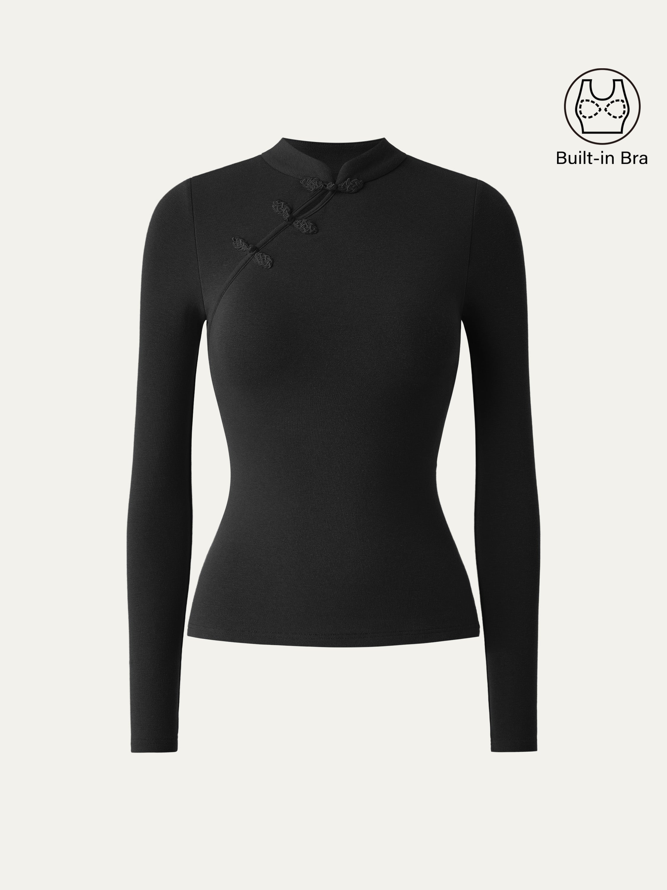Mandarin Collar Asymmetric Frog Button Brami Top Limited Edition Christmas Red – Women > Tops > Bra Tops | FormaLuxe