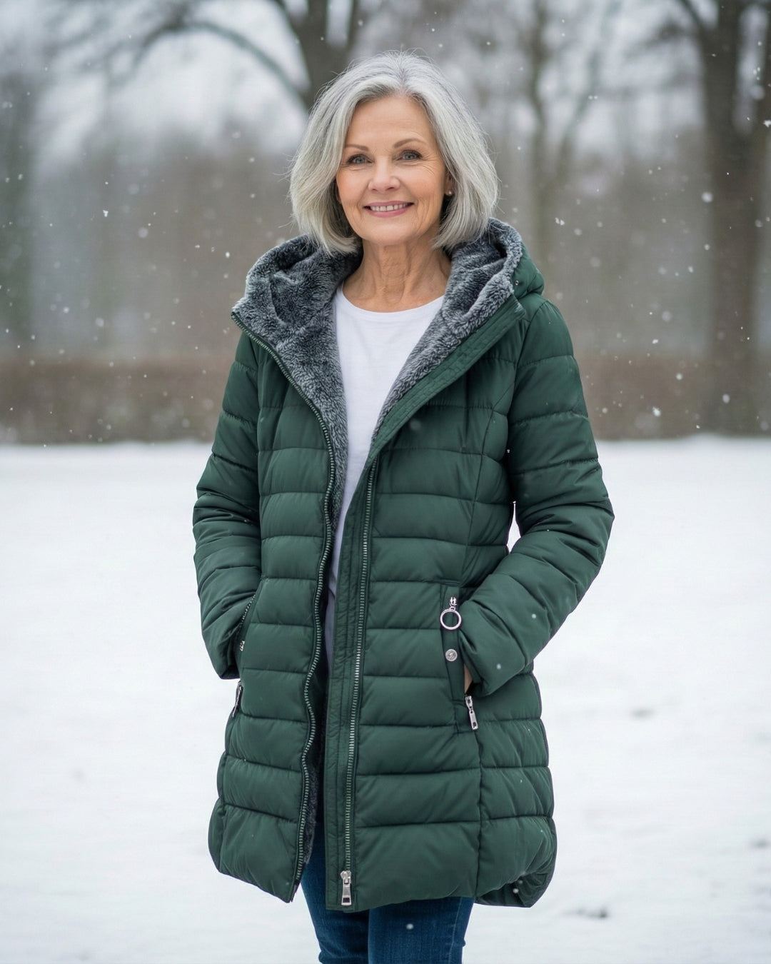 Julia - Fleece Lined Puffer Coat Dunkelgrün (Fast ausverkauft!) | FormaLuxe