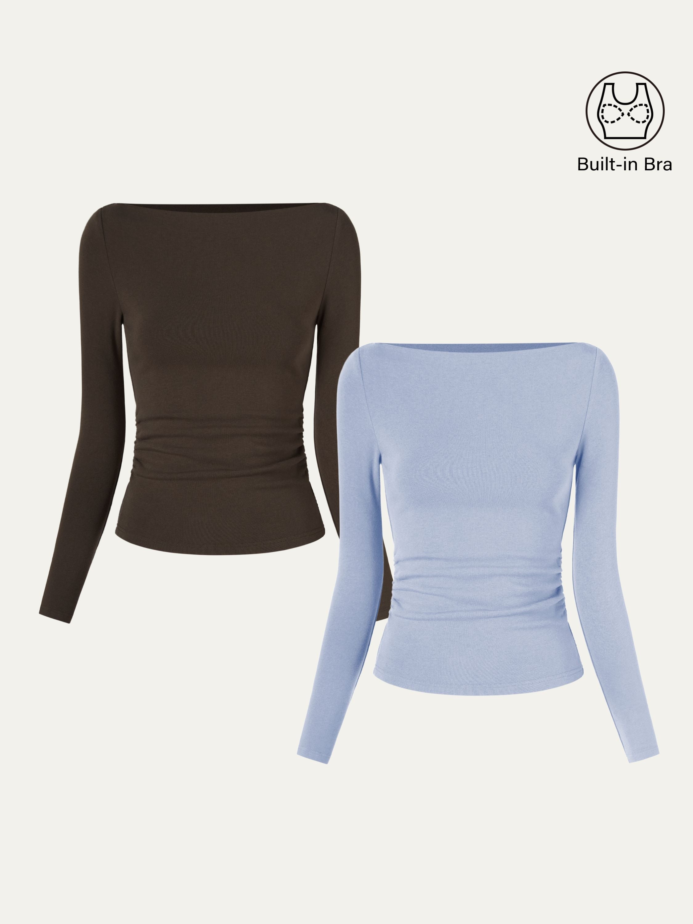 2Pcs Set Modern Side Ruched Boatneck Brami Top Morning Mist/Sea Glass – Women > Bundles&Sets > Bundles | FormaLuxe