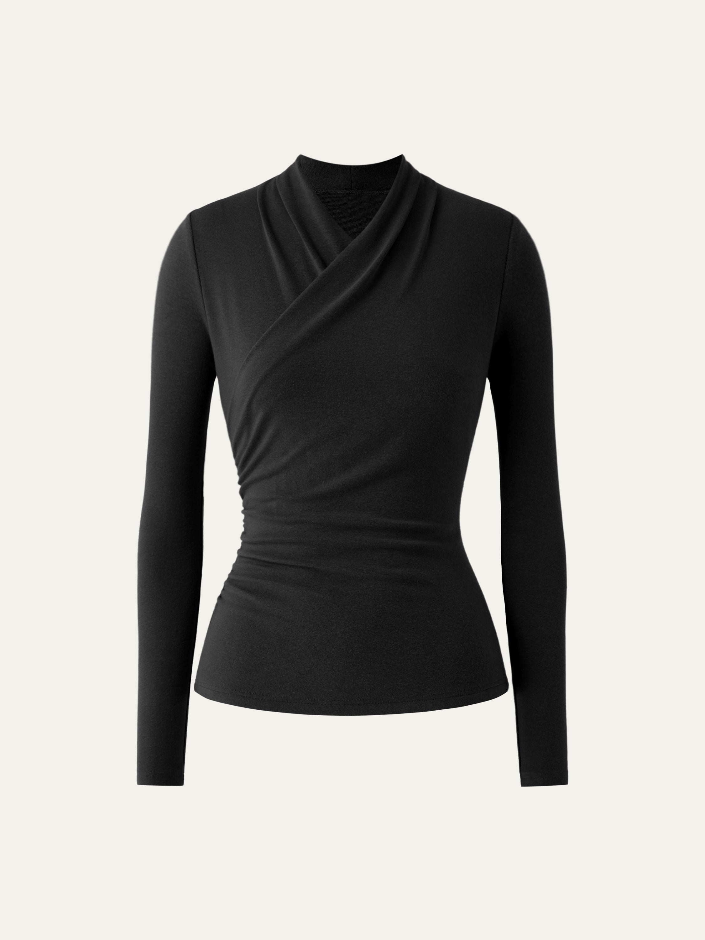 2Pcs Set Surplice Long Sleeve Top Black/Cinnamon Buff – Women > Bundles&Sets > Bundles | FormaLuxe