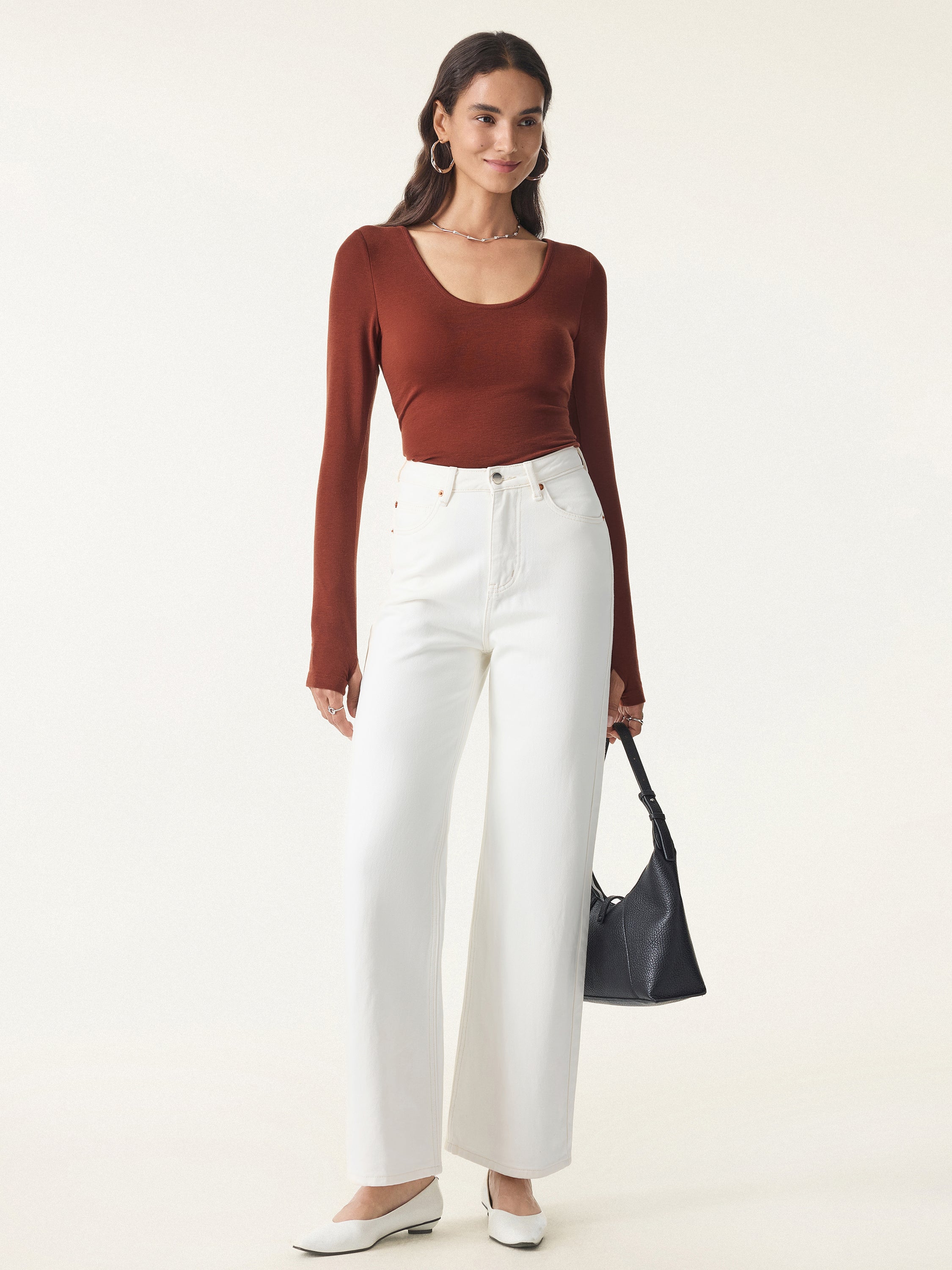 Lyocell Cashmere Scoop Neck Thumbhole Brami Rust Orange – Women > Tops > Bra Tops | FormaLuxe