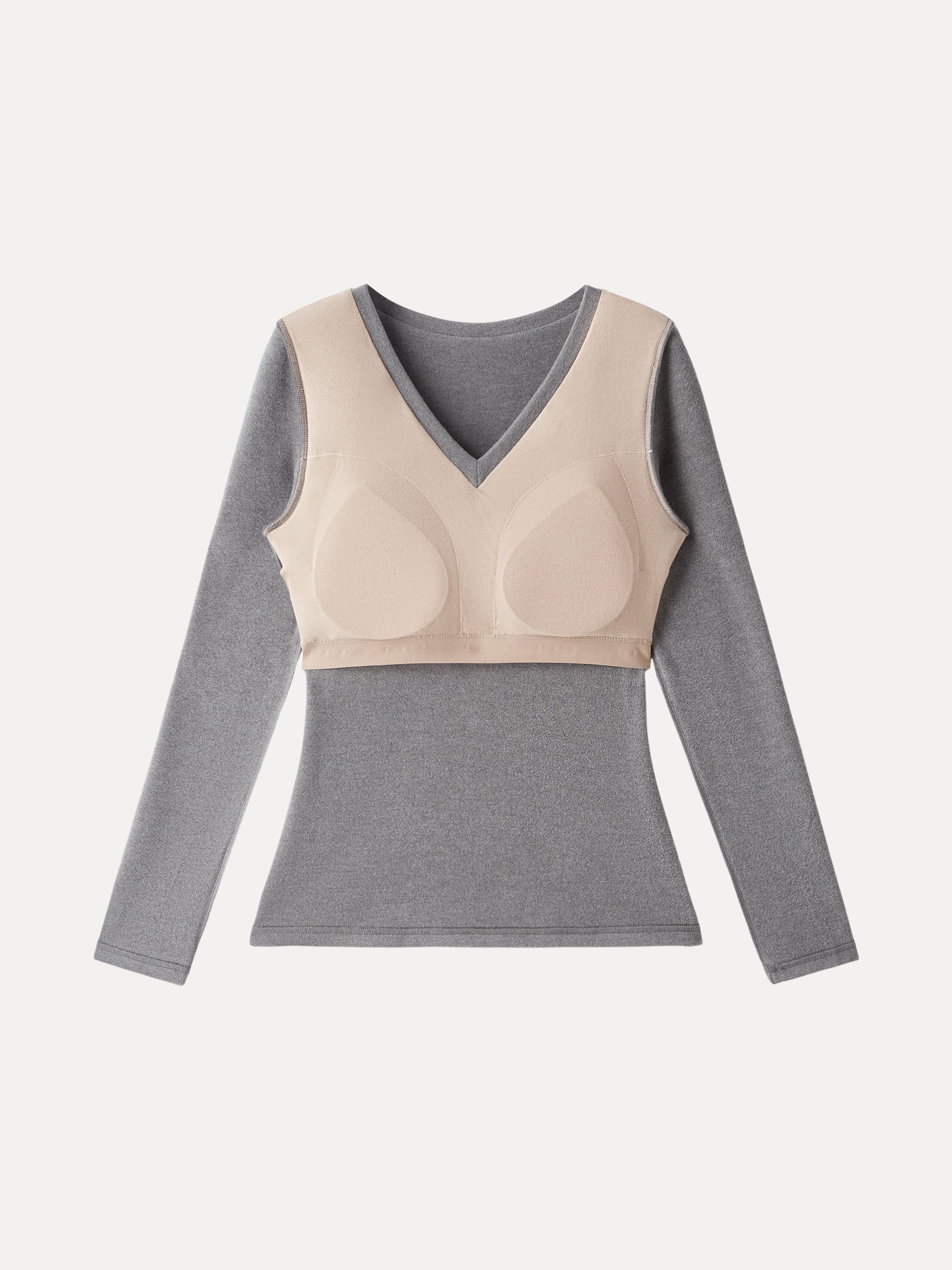 MaxWarm V-Neck Long Sleeve Brami Heather Grey – Women > Tops > Bra Tops | FormaLuxe
