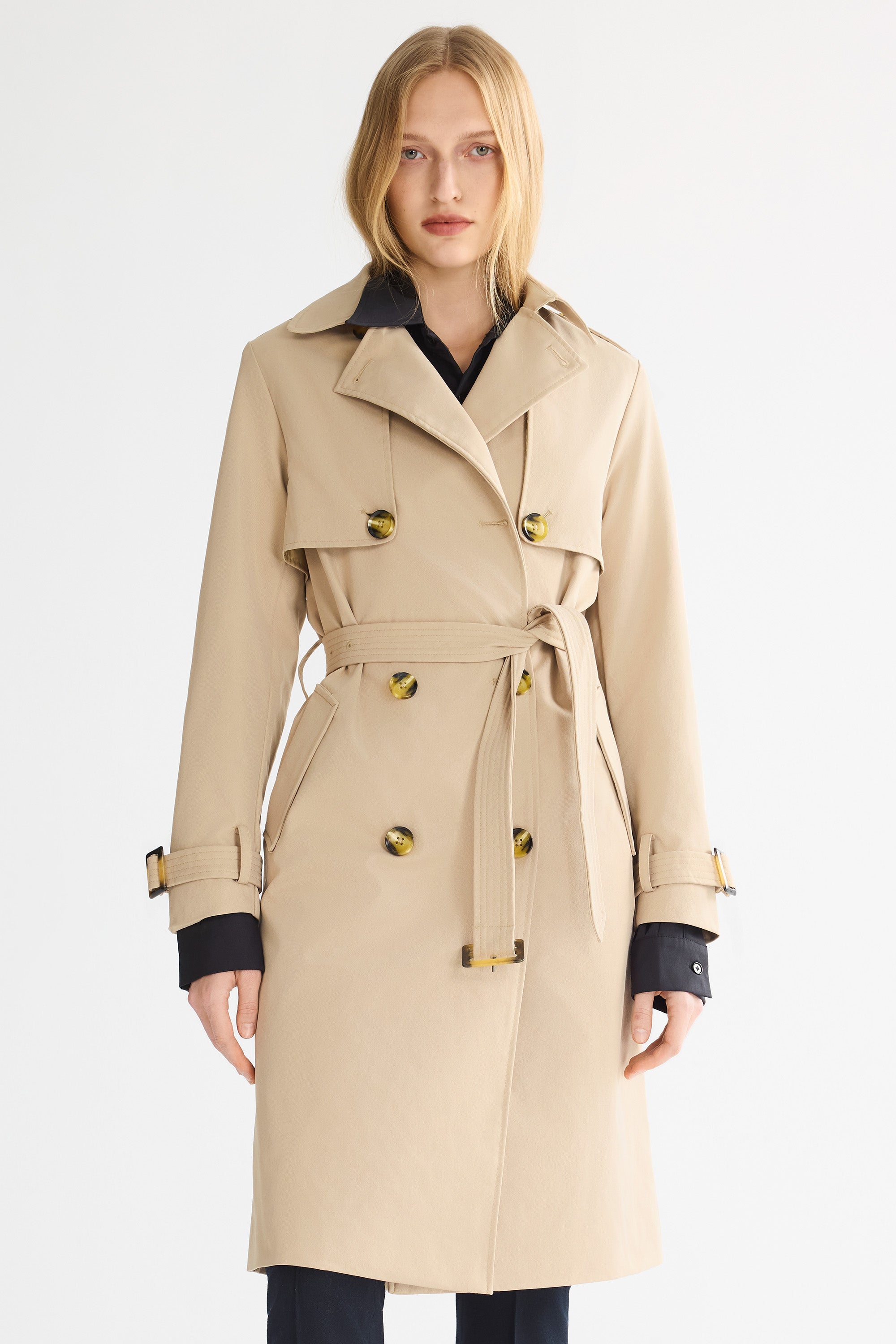 Hudson Belted Trench Coat Frosted Almond – Trench Coats | FormaLuxe