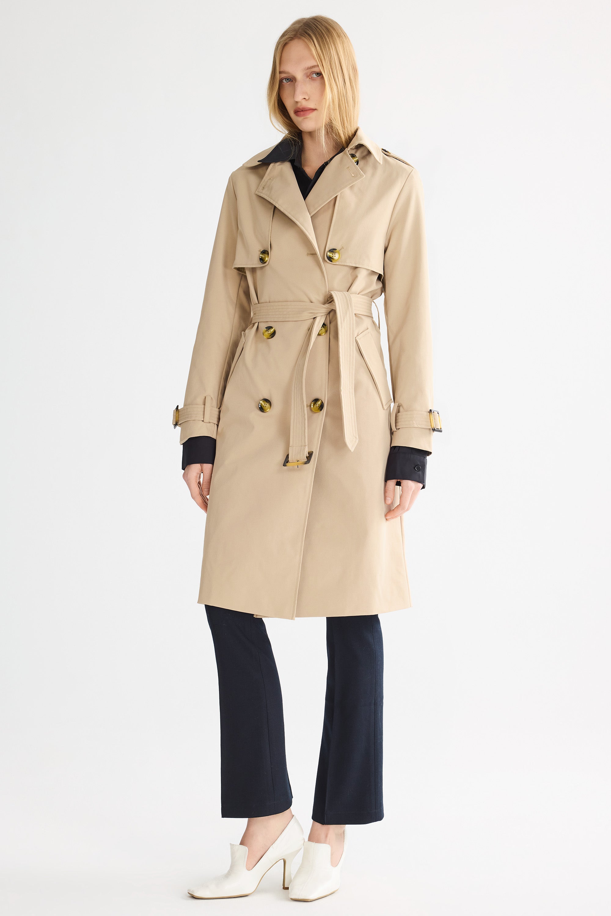 Hudson Belted Trench Coat Frosted Almond – Trench Coats | FormaLuxe