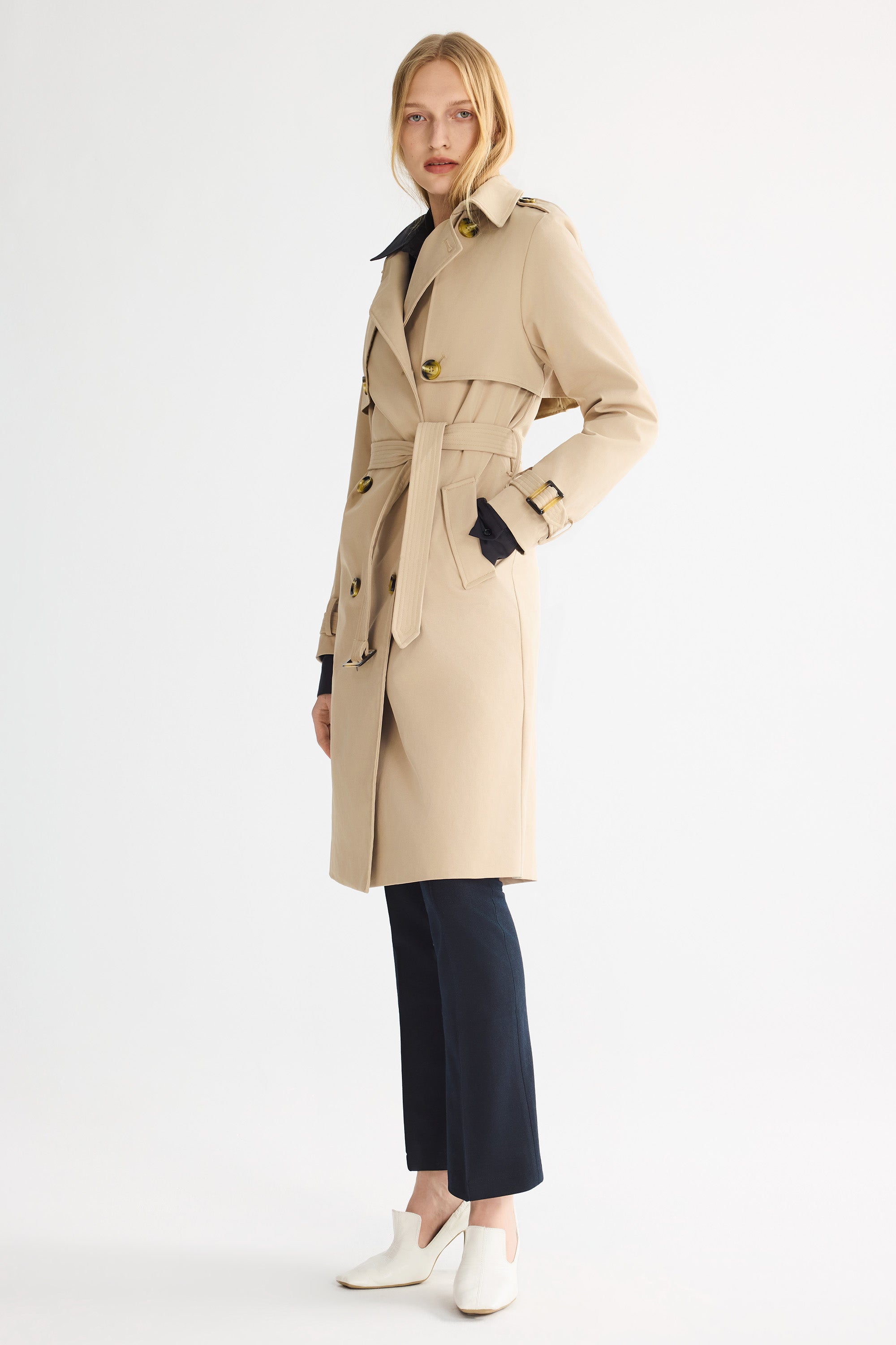 Hudson Belted Trench Coat Frosted Almond – Trench Coats | FormaLuxe