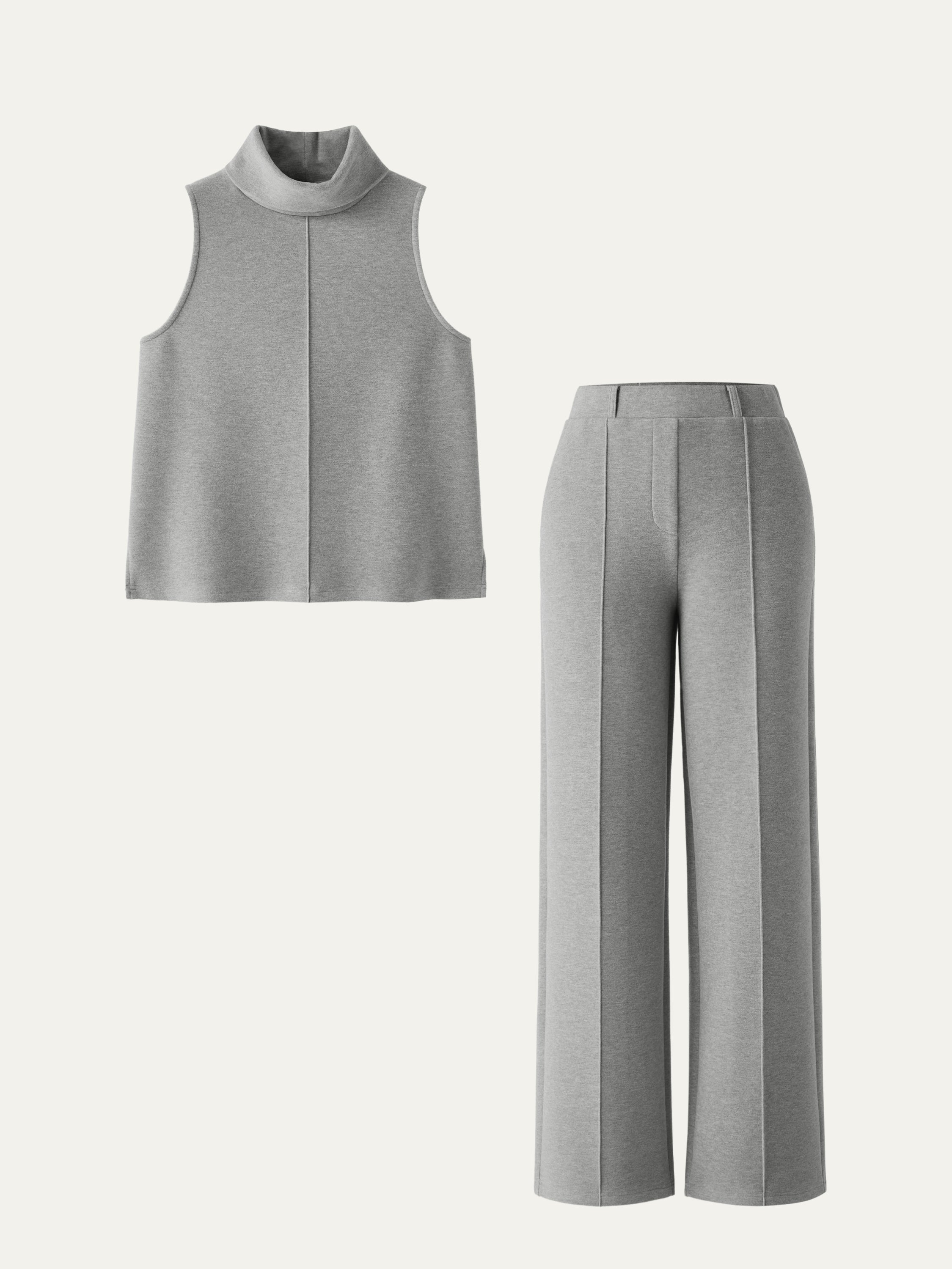 2Pcs Set Split Hem Top & High Waisted Straight Leg Pant Heather Morganite – Women > Bundles&Sets > Bundles | FormaLuxe