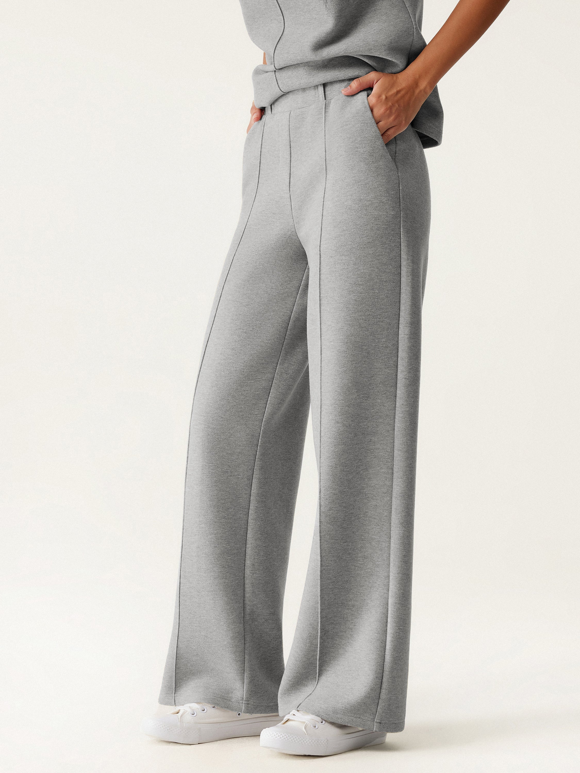 High Waisted Straight Leg Pull On Pant Heather Morganite – Women > Bottoms > Pants | FormaLuxe
