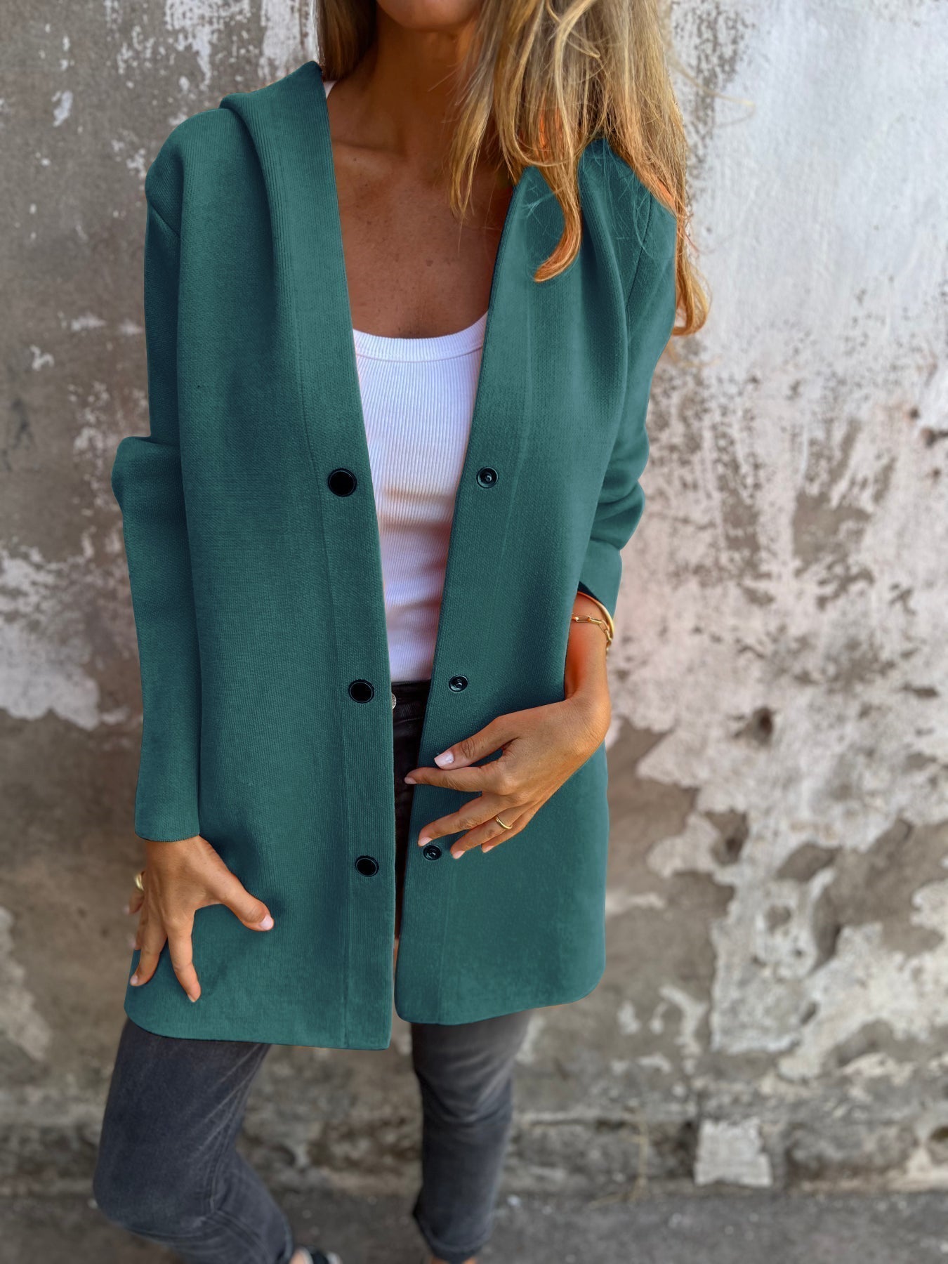 Jacqueline | Lässige Hoodie-Jacke mit Knöpfen Grau | FormaLuxe