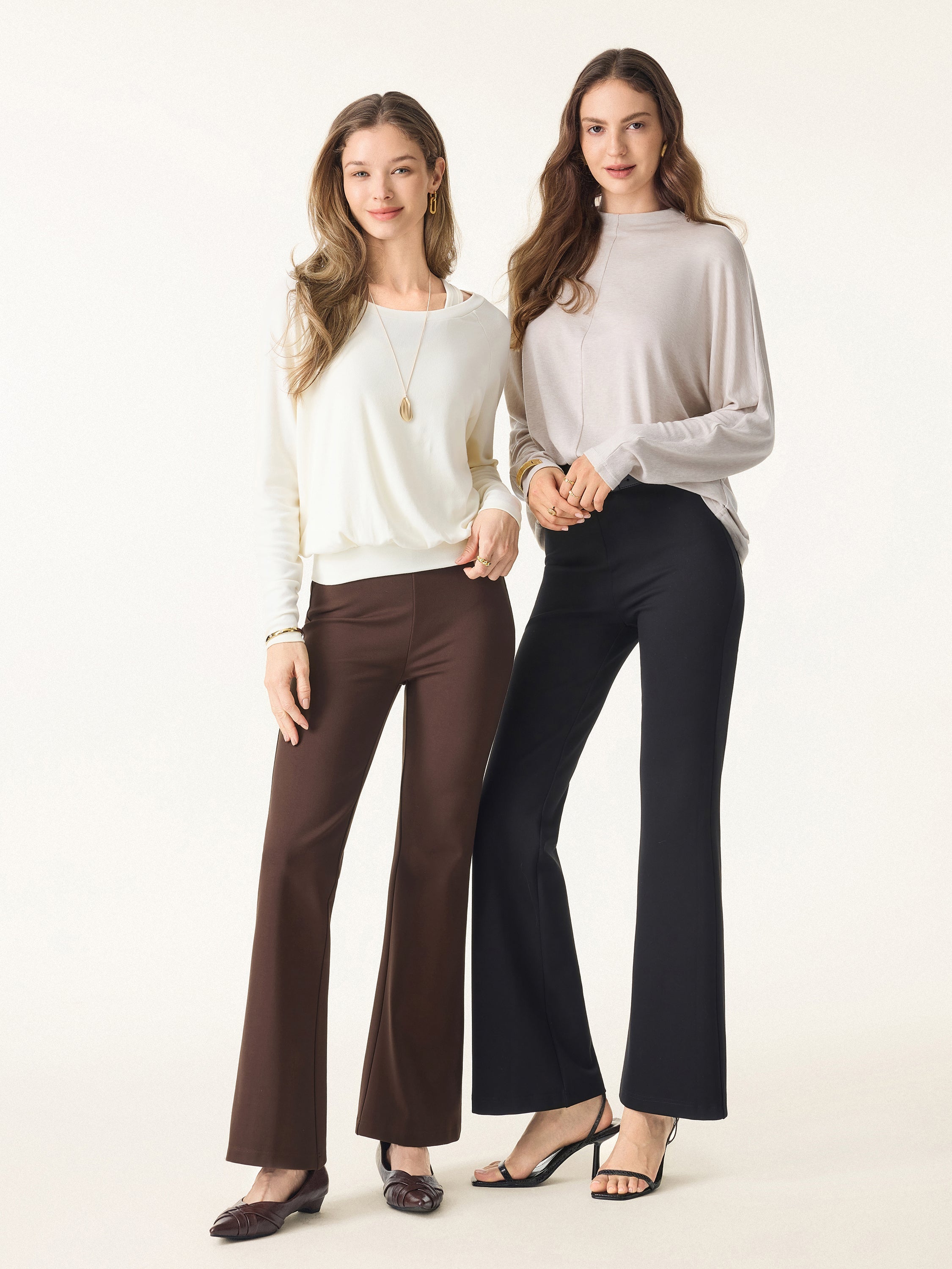 Slimming Ponte High Rise Pull-on Flared Pants Black – Women > Bottoms > Pants | FormaLuxe