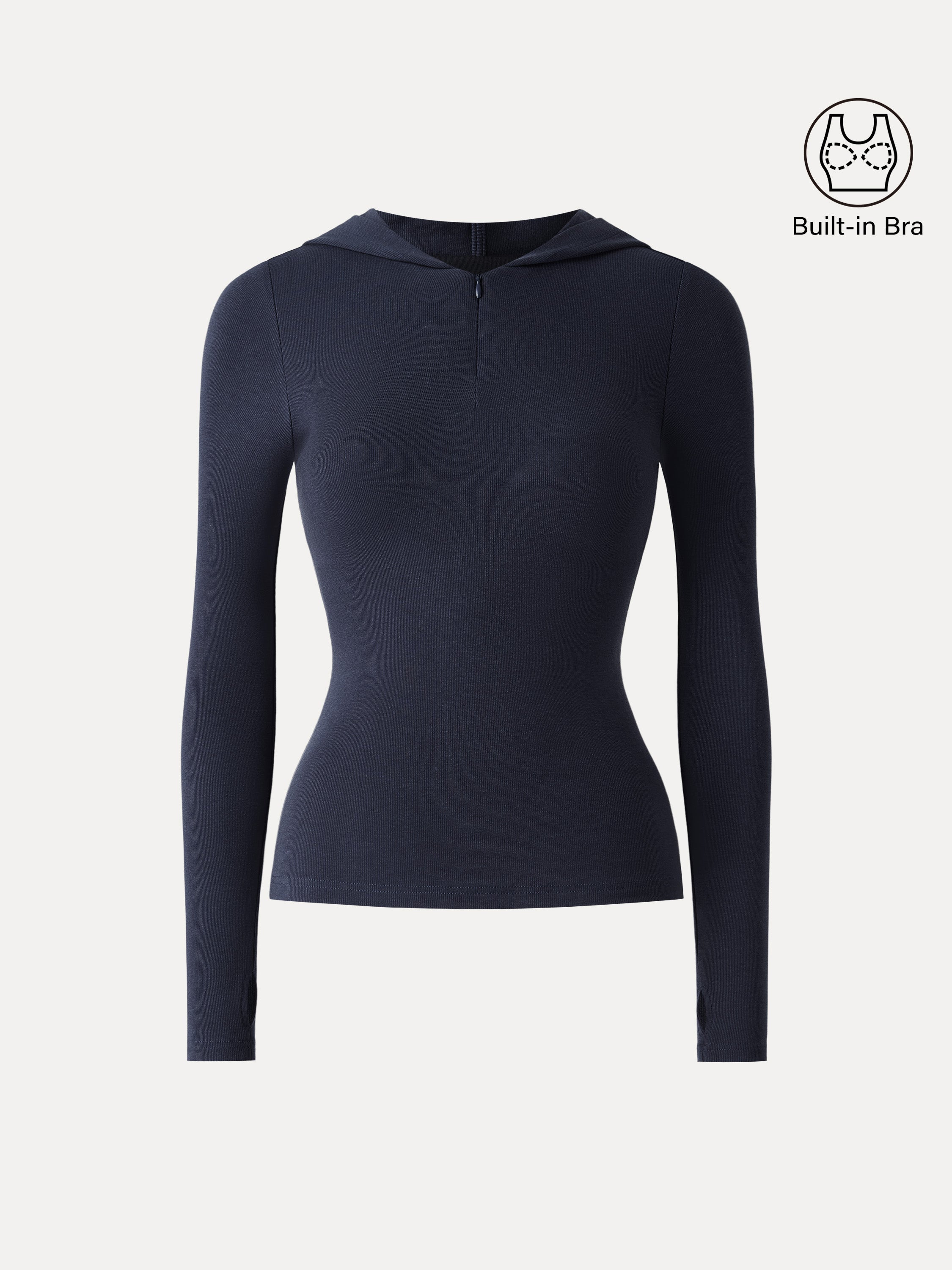 Slim Fitted Quarter Zip Pullover Hoodie Navy – Women > Tops > Bra Tops | FormaLuxe