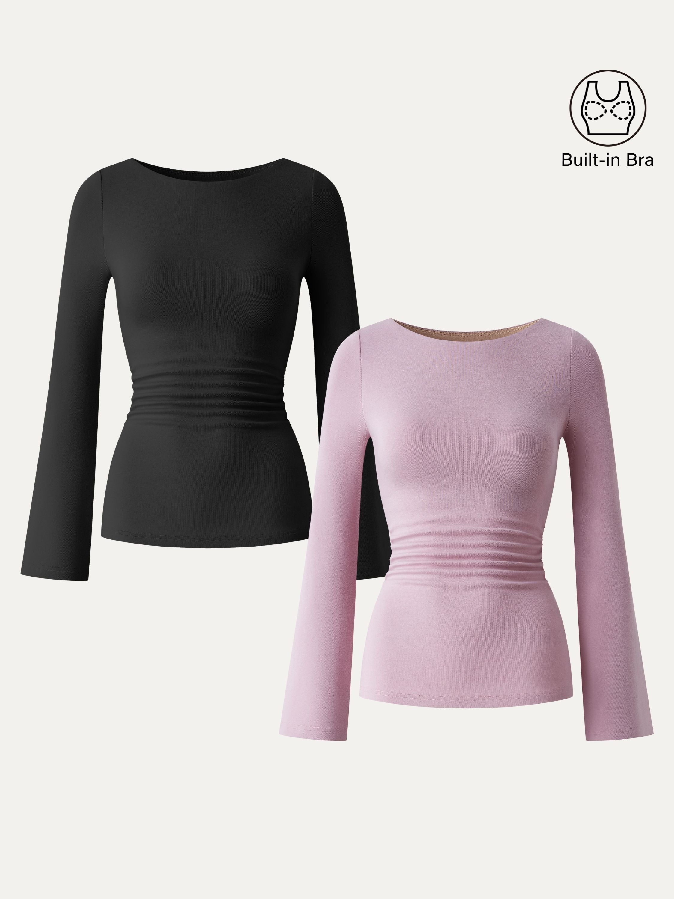 Boatneck Bell Sleeves Ruched Brami Top Opera Mauve – Women > Tops > Bra Tops | FormaLuxe