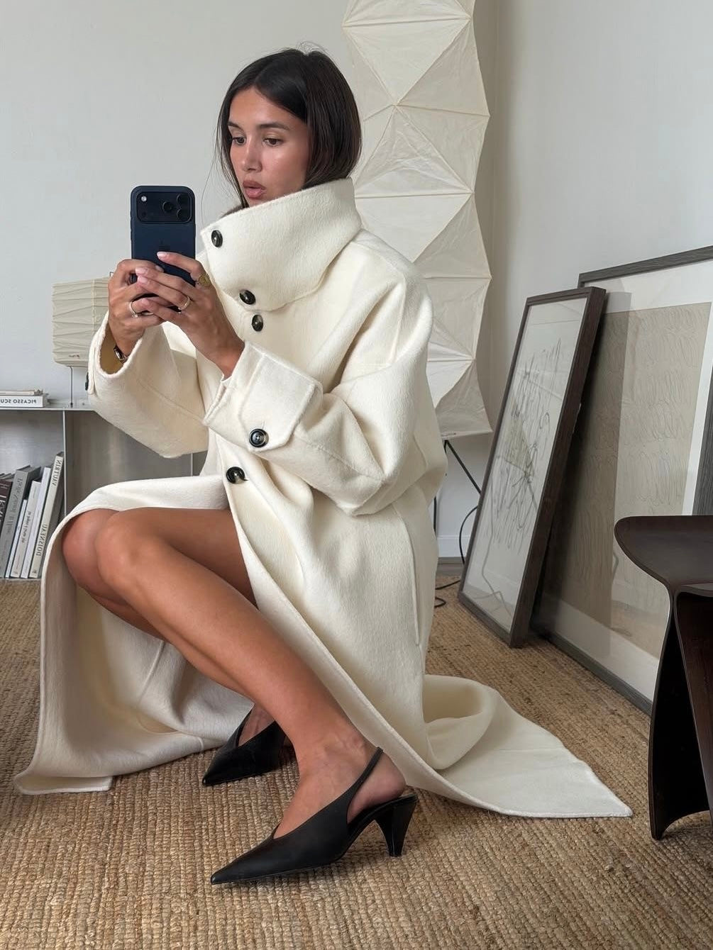 Amaya | Manteau long élégant à col montant Blanc | FormaLuxe