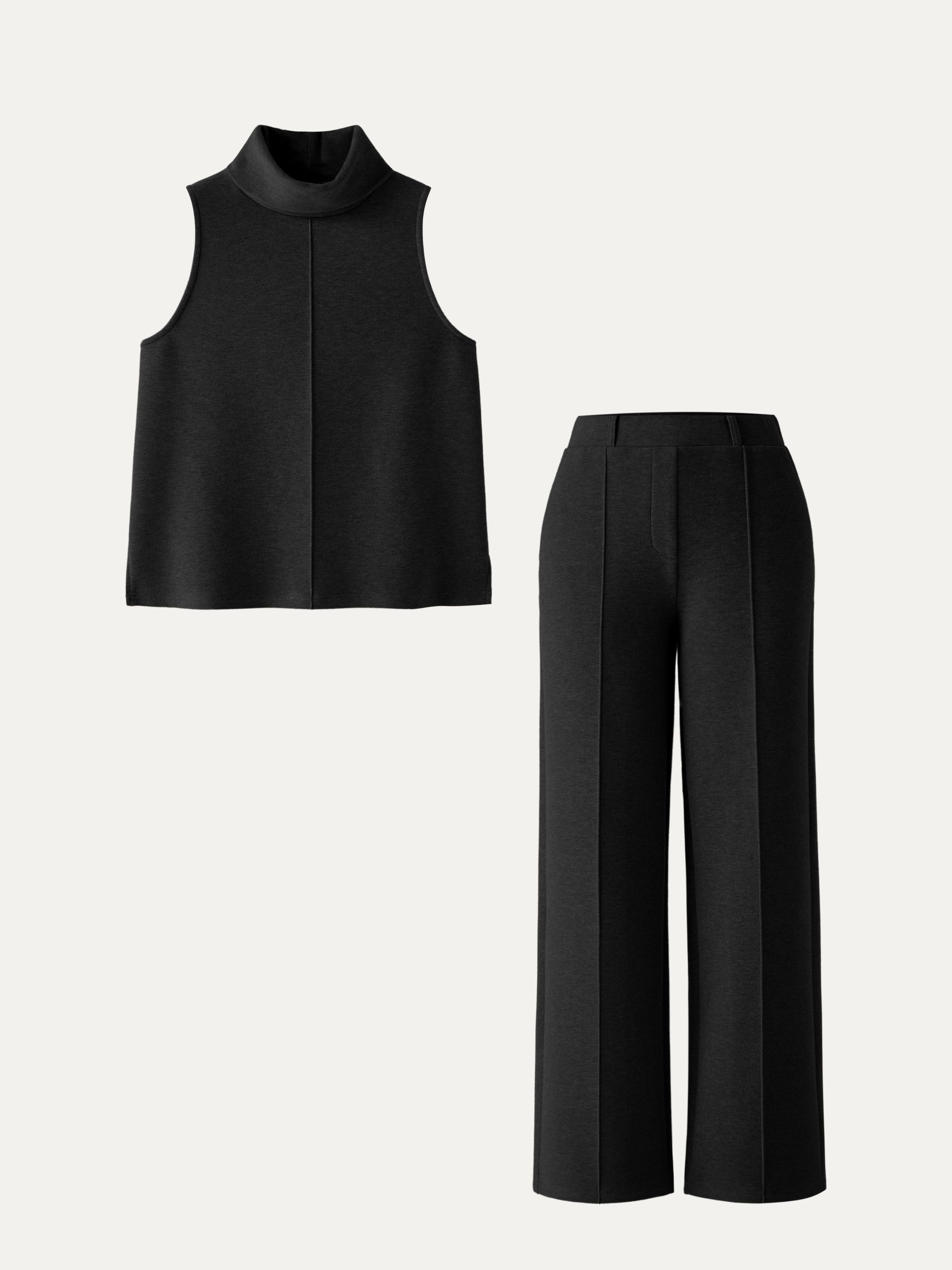 2-Piece Set Petite High-Waisted Straight Leg Pants & Split Hem Top