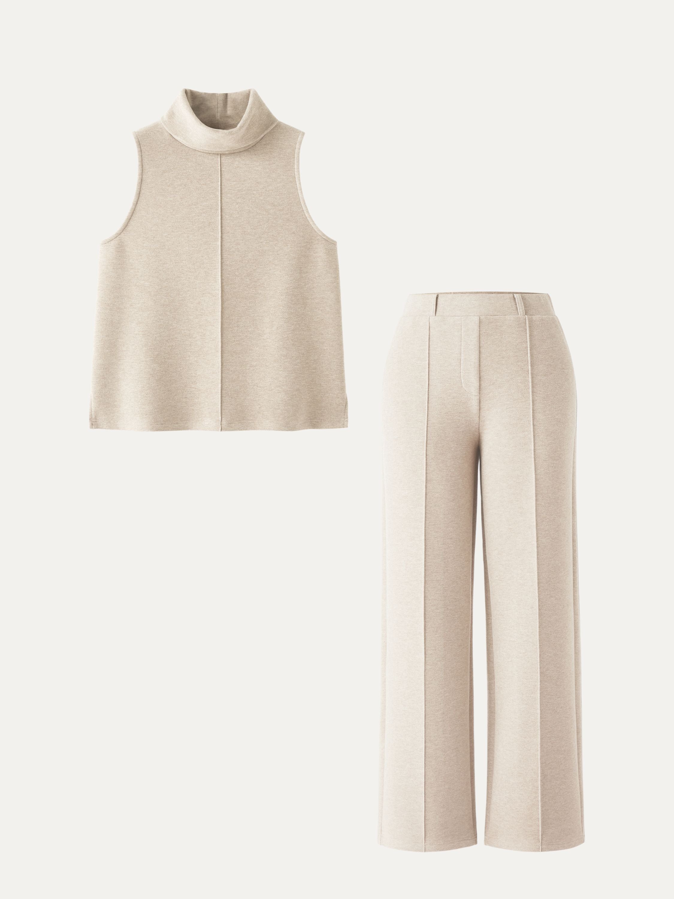 2-Piece Set Petite High-Waisted Straight Leg Pants & Split Hem Top